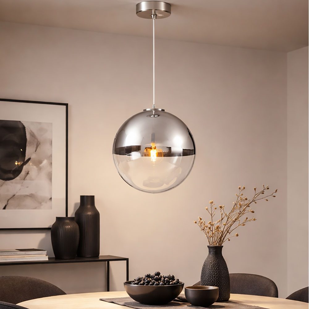 GLOBO LIGHTING LED Pendelleuchte, Leuchtmittel inklusive, Warmweiß, Pendellampe Hängeleuchte Wohnzimmerlampe Glaskugel silber LED H 120 cm