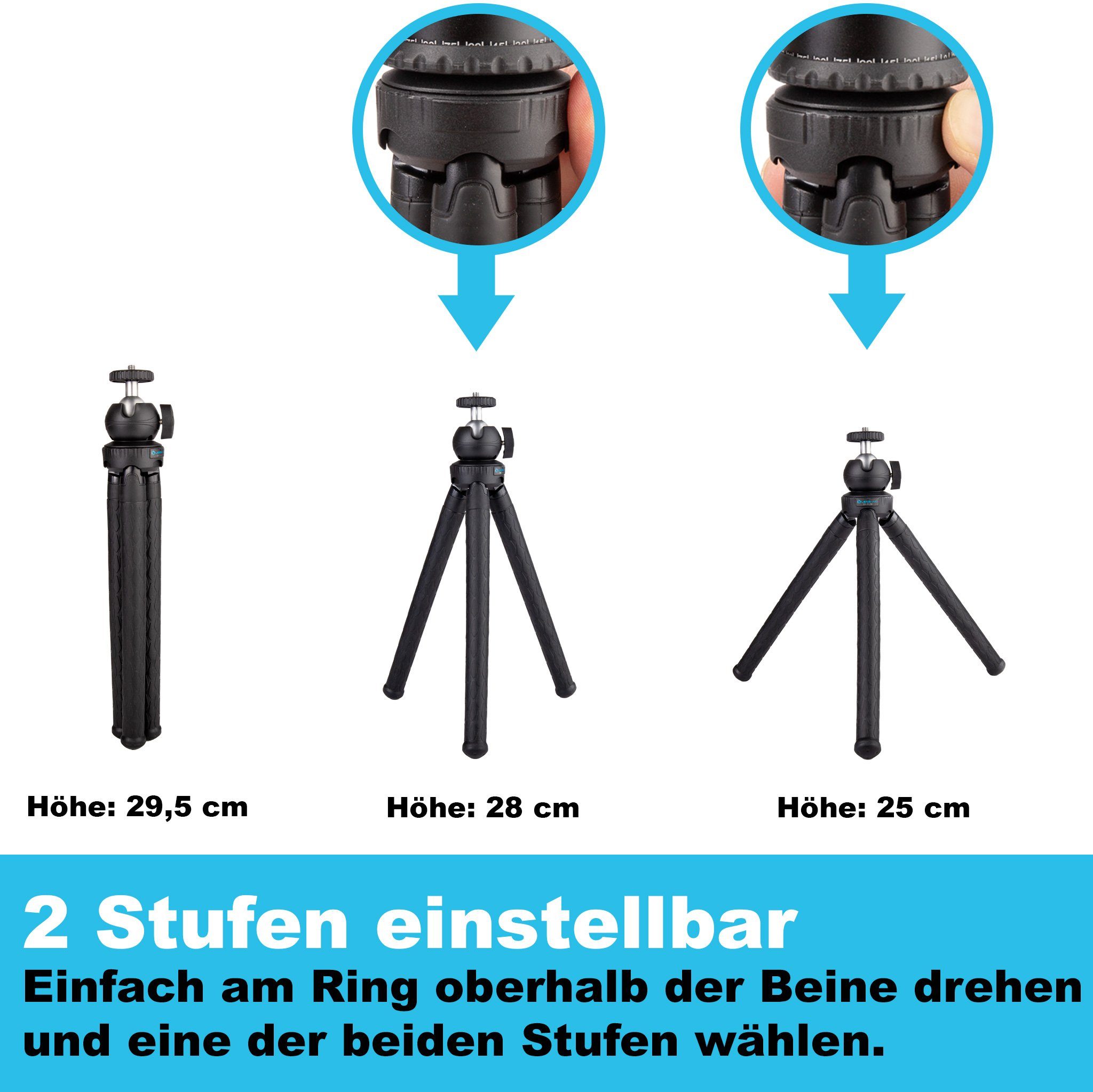 Lens-Aid Stativ mit flexiblen Kugelkopf, Wasserwaage) Beinen (360° Ministativ LIGHT