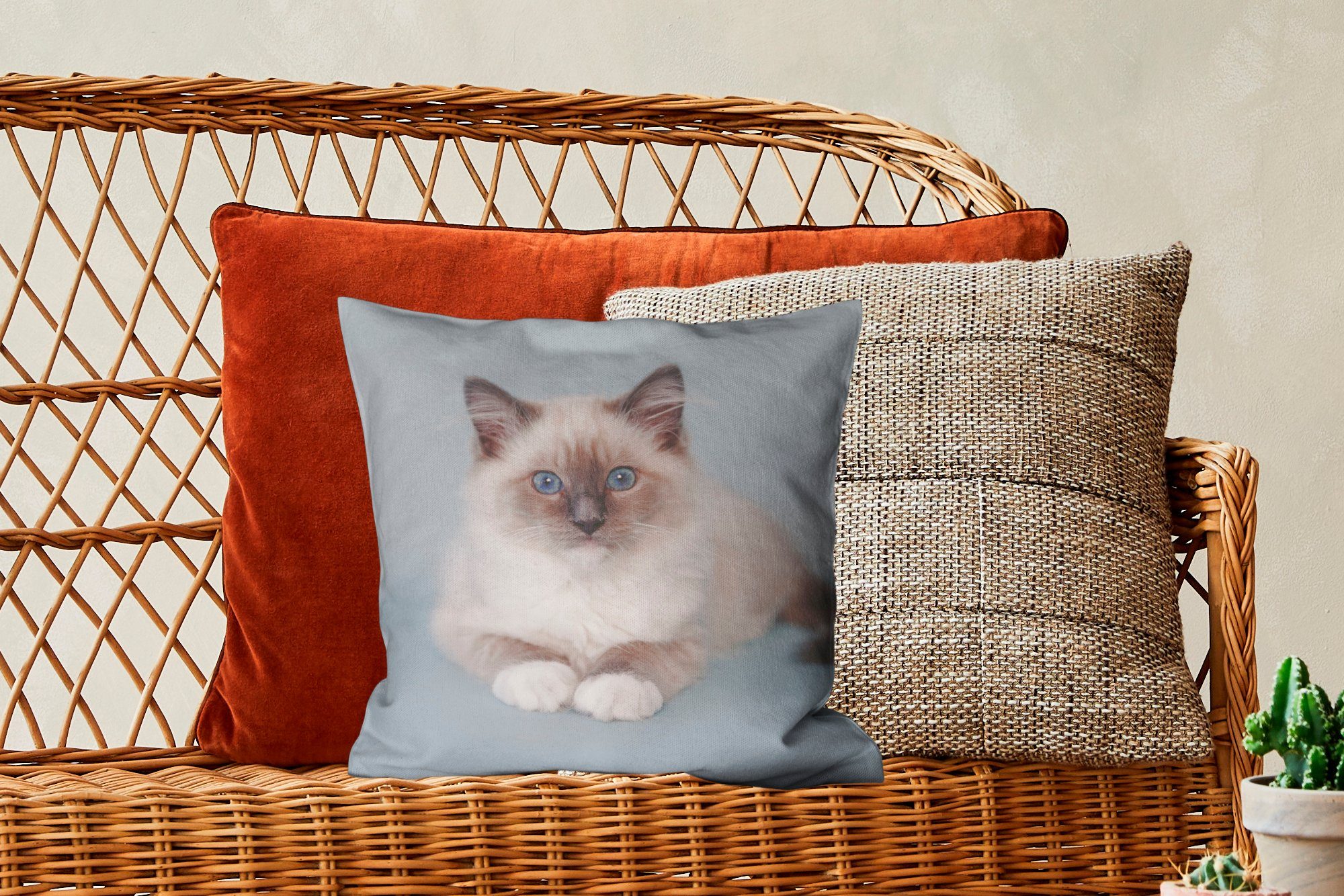 Dekokissen Deko, - Wohzimmer, Mädchen - Füllung Ragdoll - mit Jungen Sofakissen Kinder Katze - Blau für MuchoWow Kind, - Zierkissen Schlafzimmer, Katze -