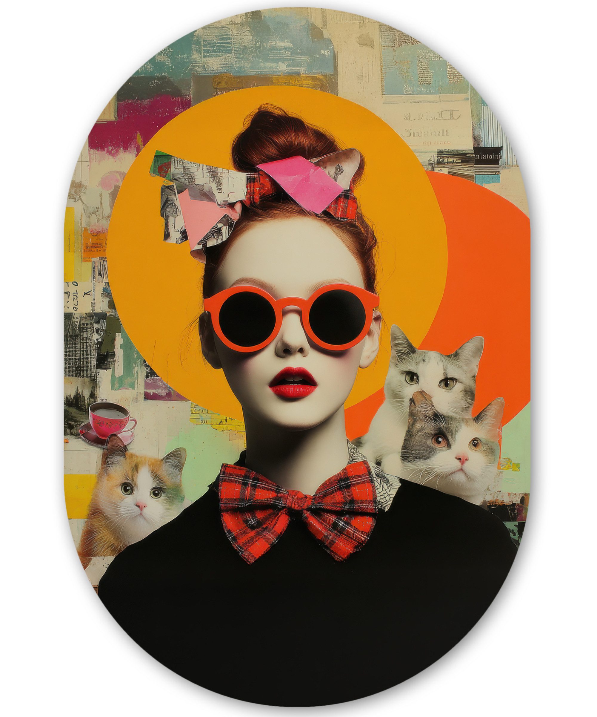 Frau - Brille - Fliege - Retro