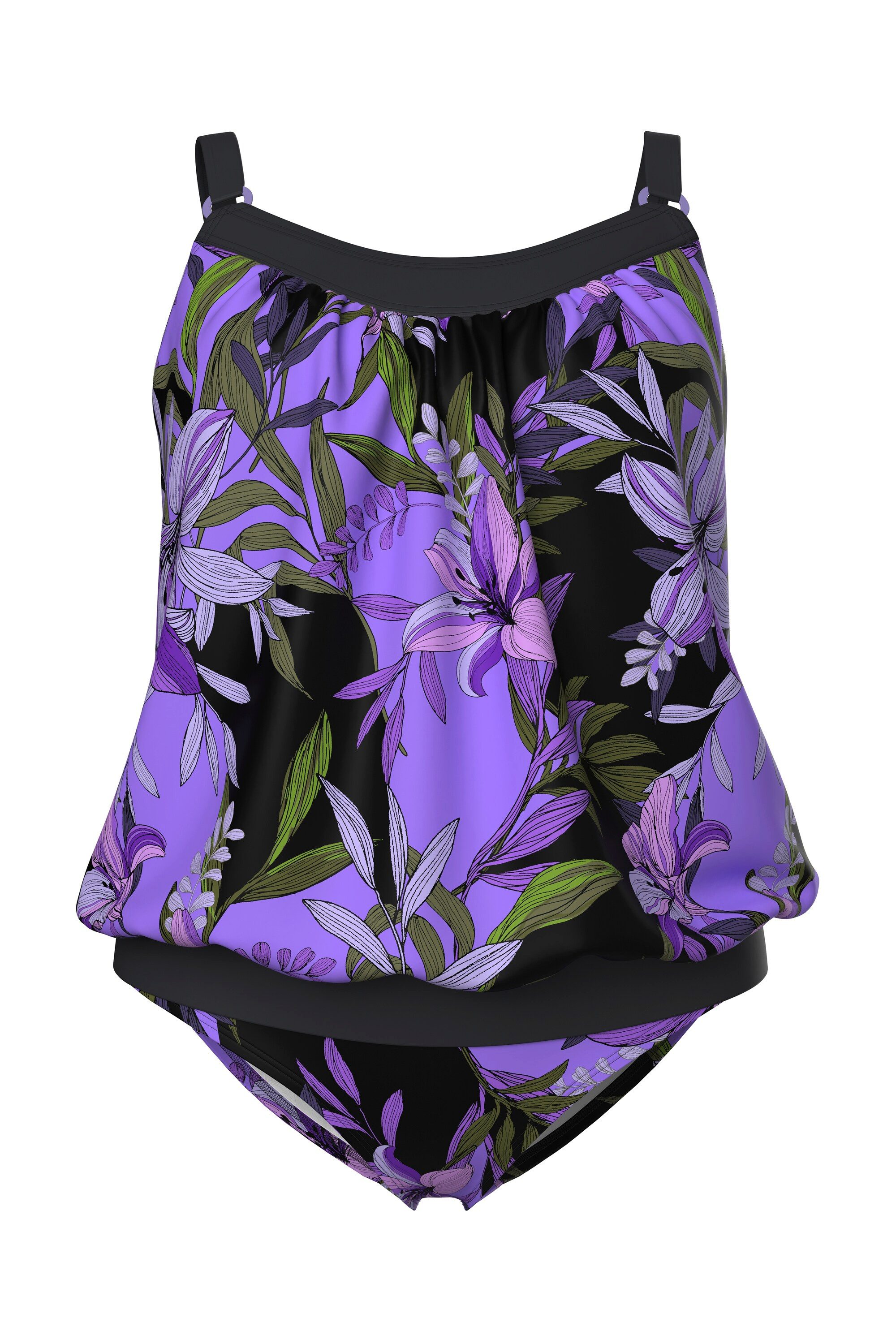 Ulla Popken Soft-BH Tankini Lilien Softcups Elastiksaum