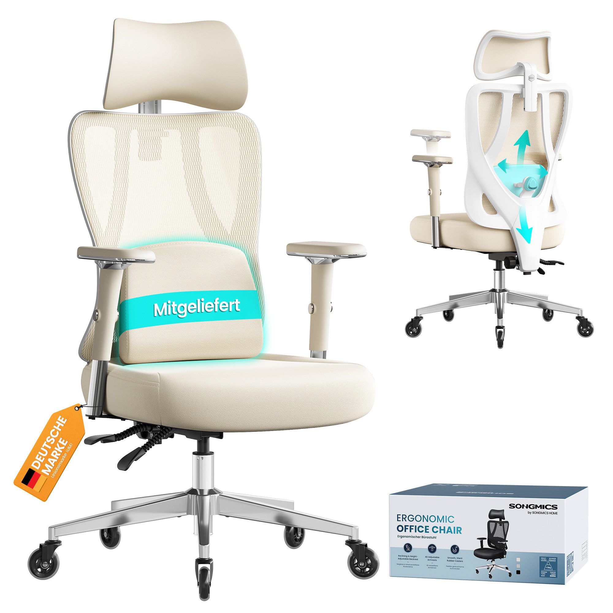 SONGMICS Bürostuhl, Schreibtischstuhl, Drehstuhl, höhenverstellbar