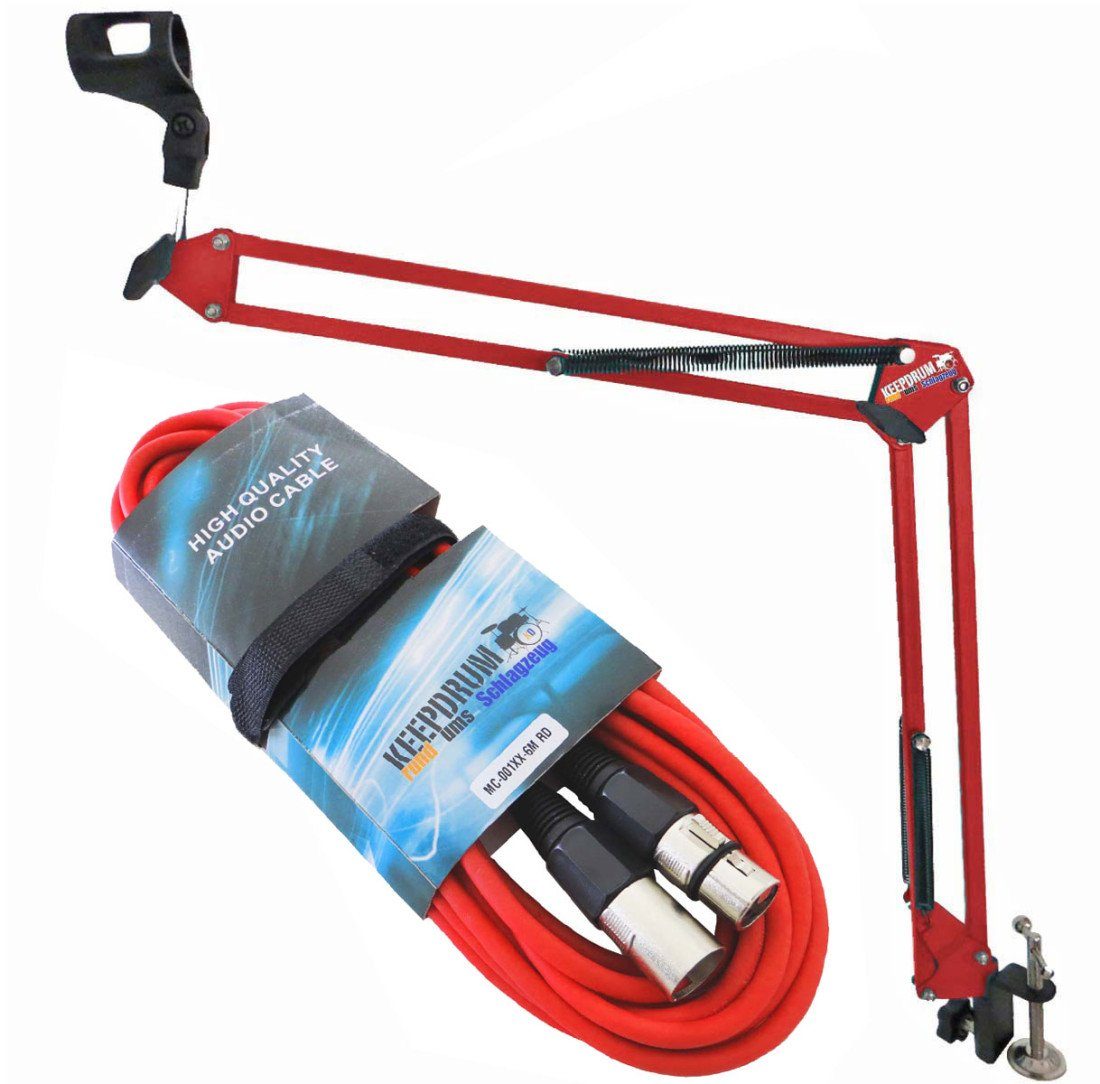 Mikrofonständer keepdrum NB35 RD Rot Gelenkarm mit 6m XLR Mikrofonkabel ROT
