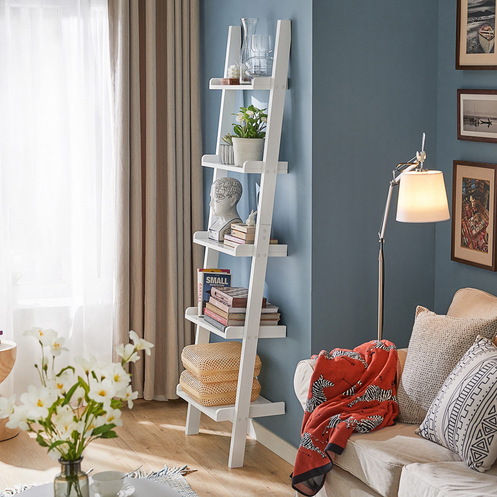 SoBuy Bücherregal DE-FRG17, Wohnzimmer, Schlafzimmer, Küche, 1-tlg, Standregal Leiterregal Badregal Wandregal mit 5 Ebenen – Bild 5 von 5