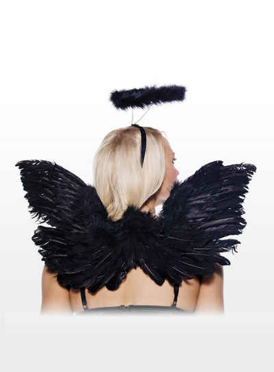 Leg Avenue Kostüm Sexy Schwarzer Engel Accessoire Set, Dark Angel Kostüm für Euren sexy Halloween-Auftritt!