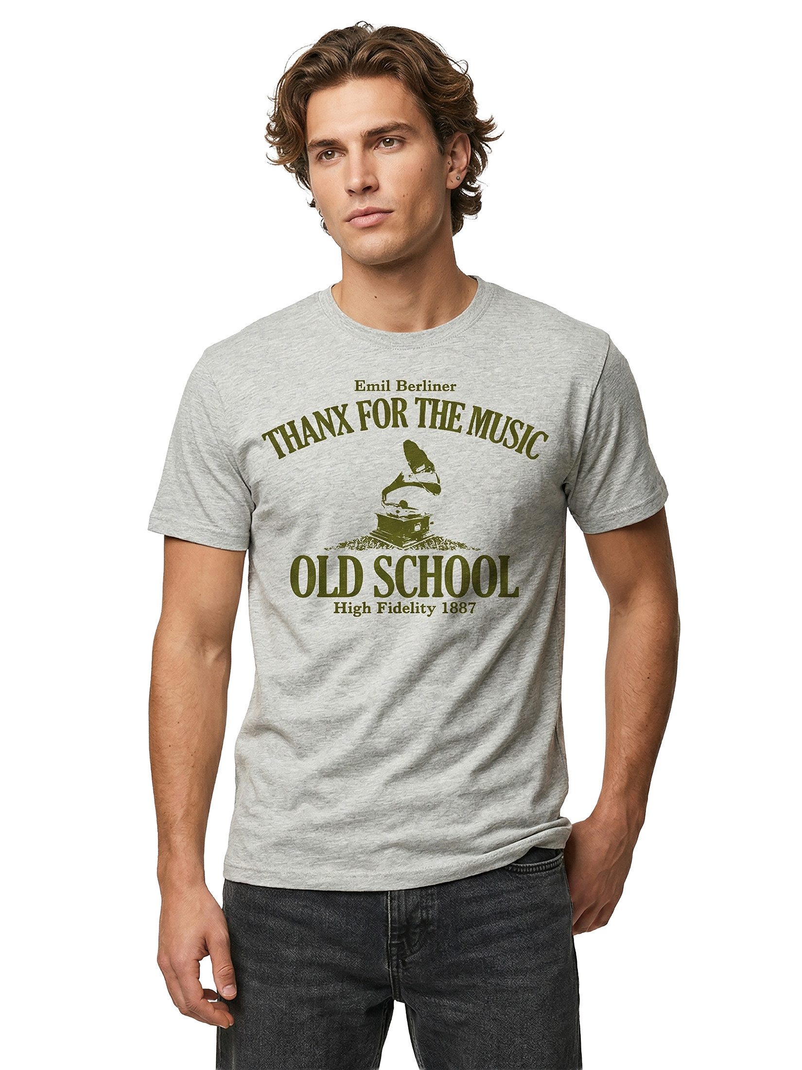 MAKAYA Print-Shirt Herren Musik Band Motiv - Vintage Grammophon Aufdruck (Kurzarm T-Shirt, Große Größen S-XXXXXL) Geschenke für Männer