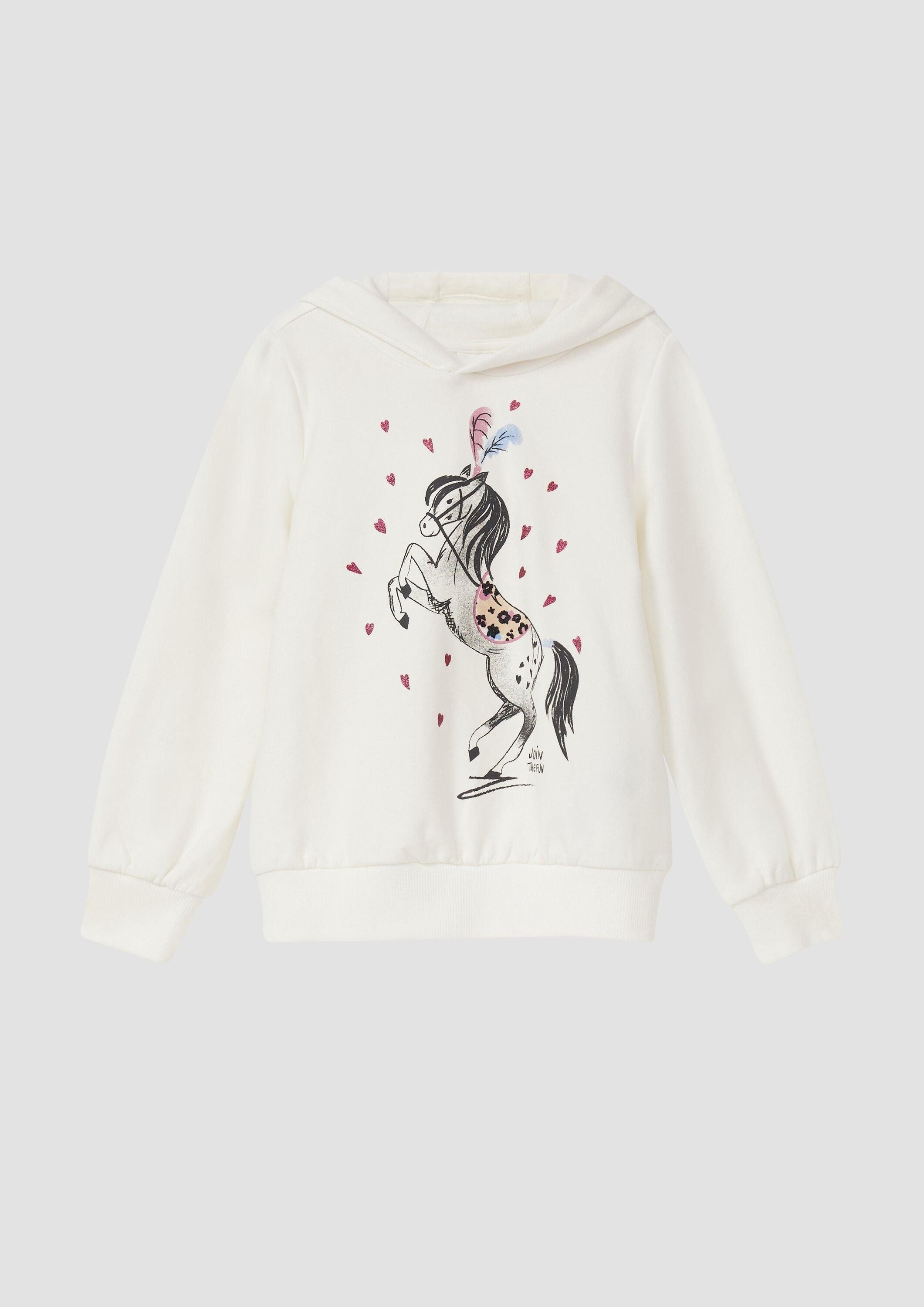 s.Oliver Sweatshirt Sweatshirt Hoodie mit Glitzer-Frontprint und kuscheliger Innenseite