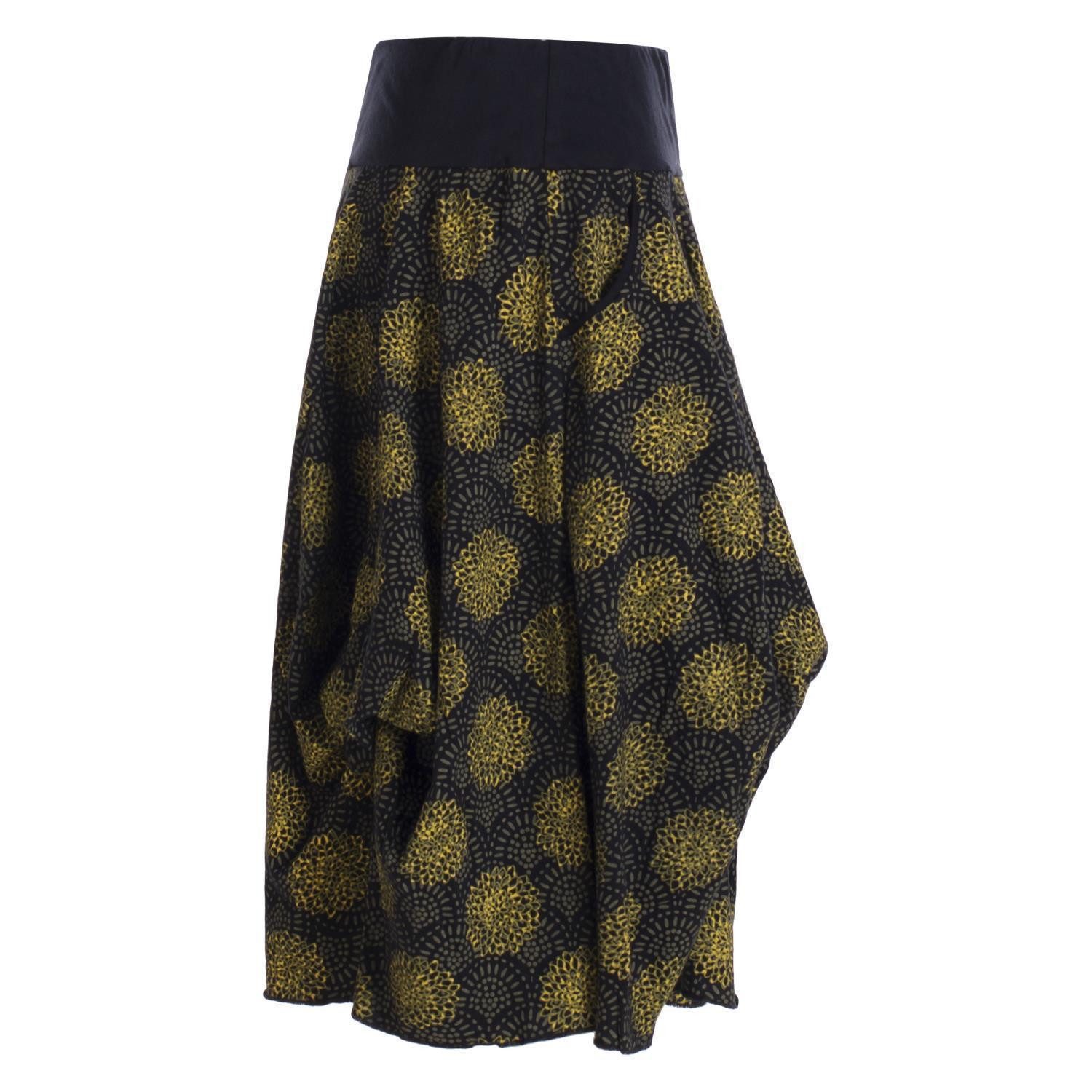 Vishes Jerseyrock Damen Ballon-Rock Knielang Pump-Rock Baumwolle Blüten-Muster Hippie, Retro Sytyle, Alternative Bekleidung