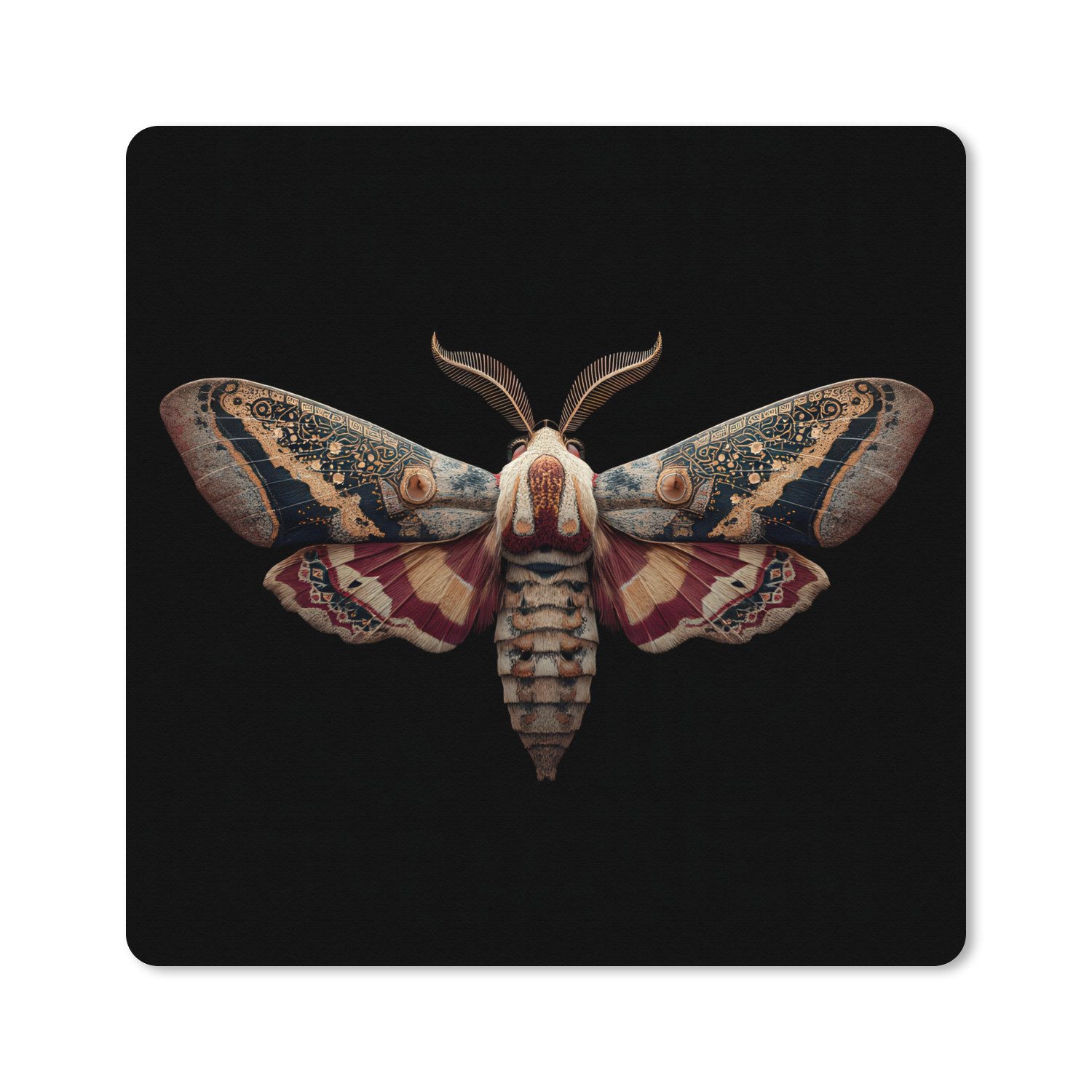 MuchoWow Mauspad Nachtfalter - Orientalische Muster - Ornamental (1-St), Mauspad groß, Zubehör für Gaming Zimmer, Desk Mat, 80x80 cm