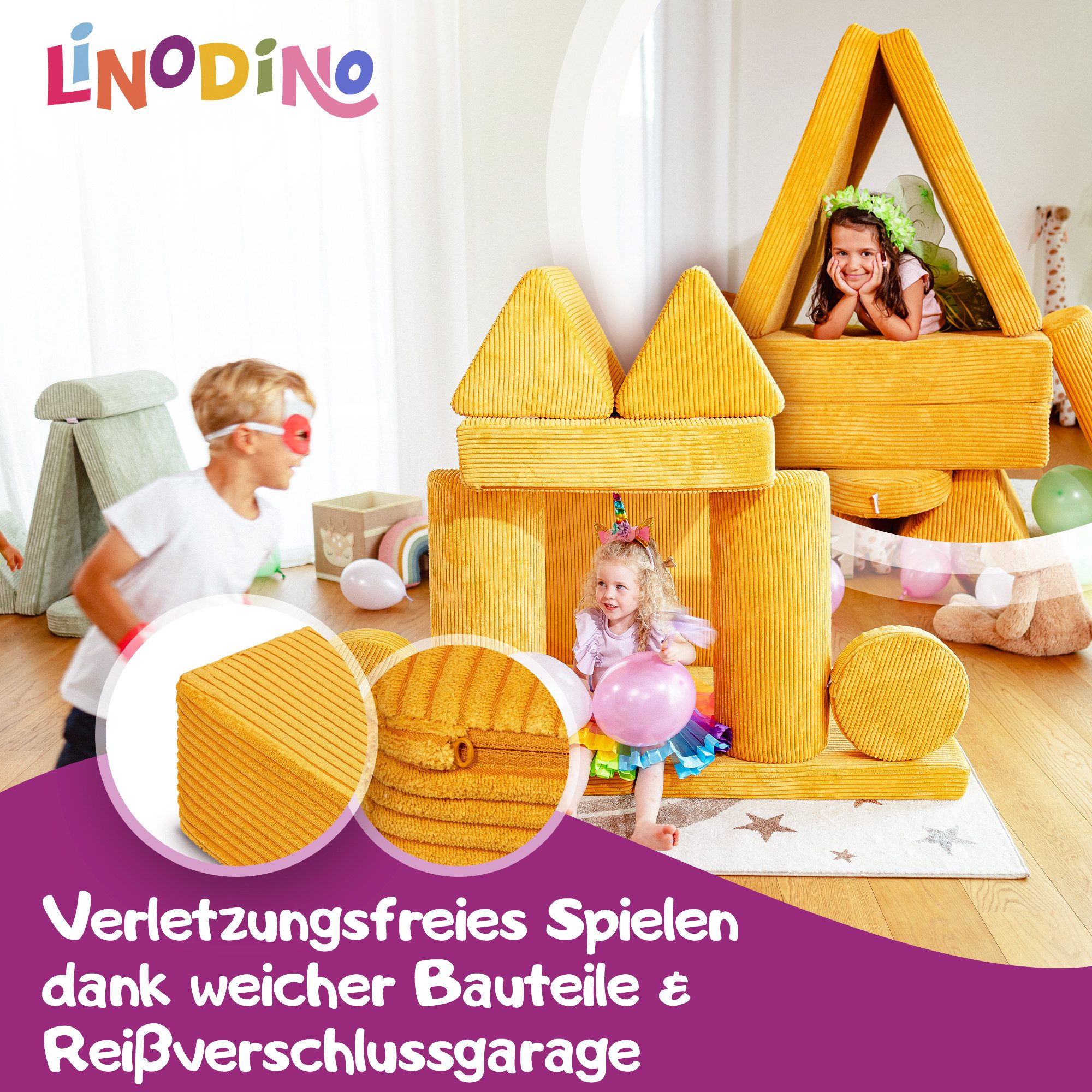 Linodino Kindersofa Spielsofa I Schaumstoff Stapelsteine für Kinder I Kindercouch, 3 Jahre Garantie – Bild 3 von 5