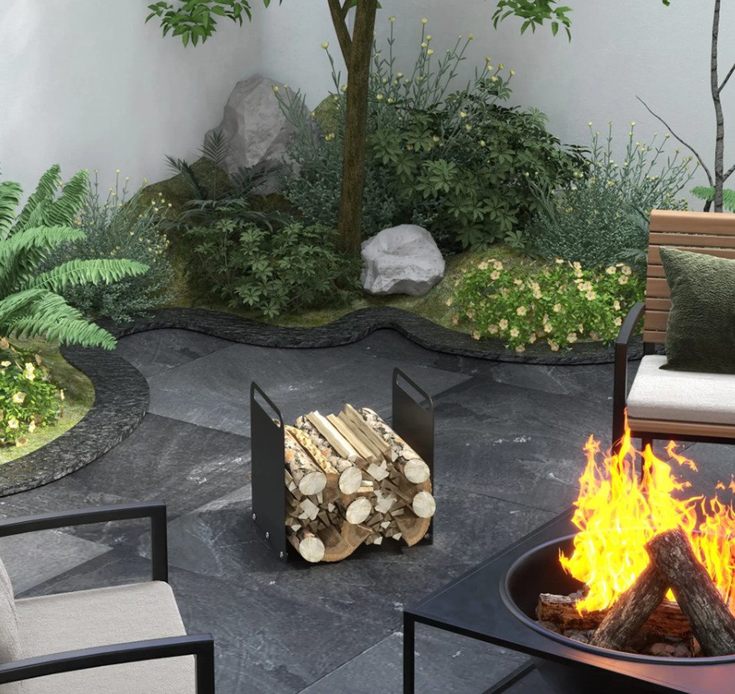 XDeer Kaminholzregal Feuerholzgestell, Brennholzregal 2 Tragegriffe, Stahlrahmen,36x30x36cm, Schwarz