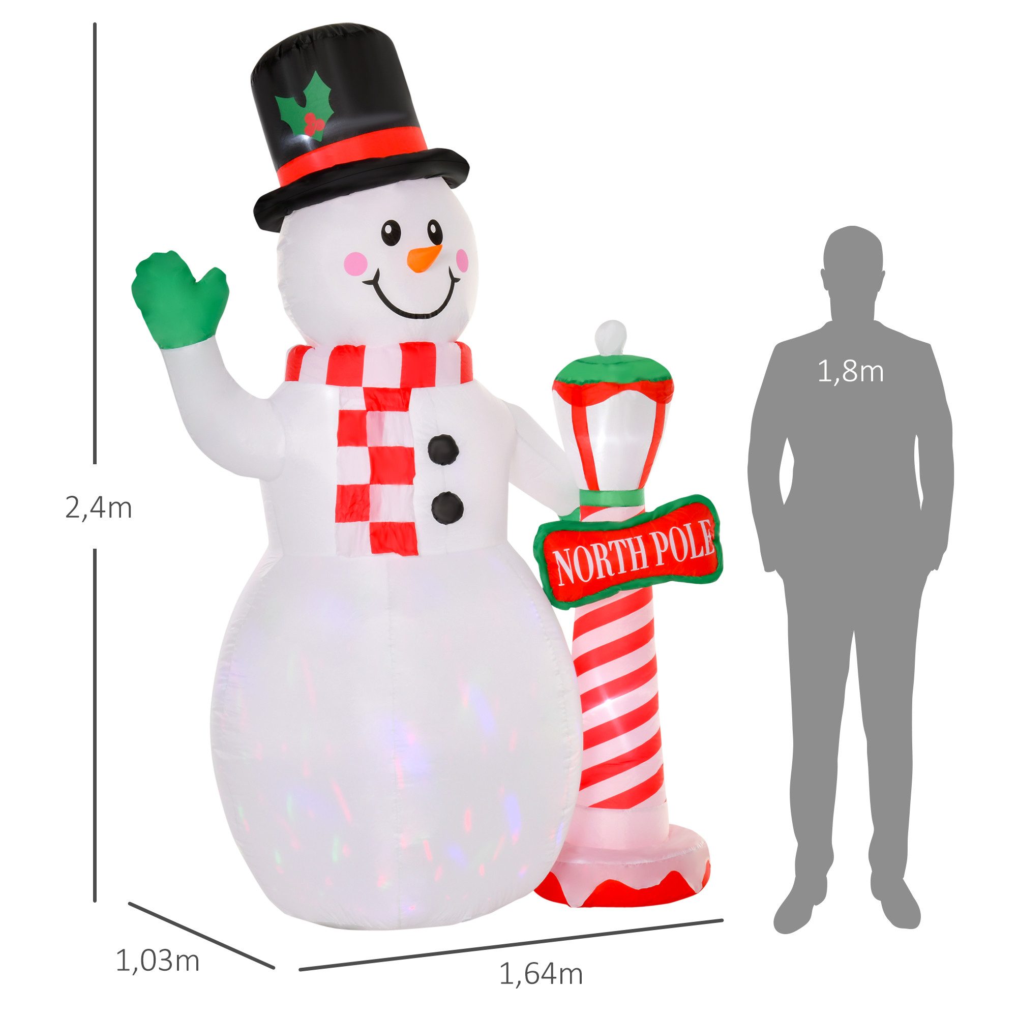 HOMCOM Weihnachtsfigur 2,4 m, mit LED-Beleuchtung (Selbstaufblasende Weihnachtsbeleuchtung, 1 St., Aufblasbarer Weihnachtsdeko), für Innen- und Außenbereich