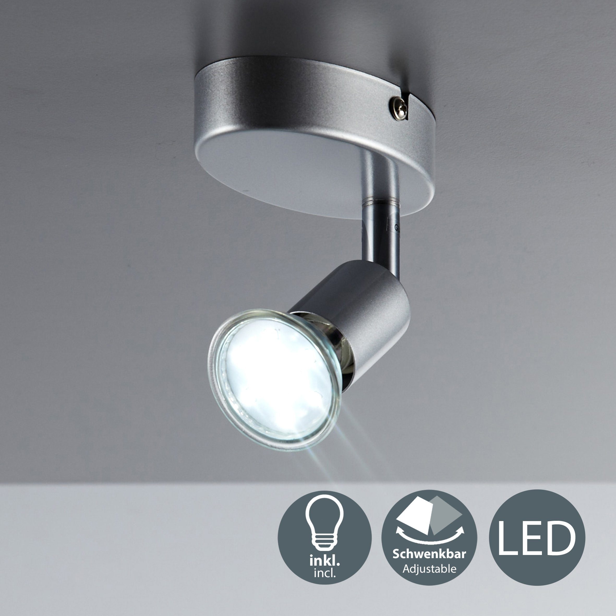B.K.Licht LED Deckenleuchte, Leuchte LED LED Metall Wohnzimmer Deckenlampe Warmweiß, wechselbar, GU10 schwenkbar Decken-Spot