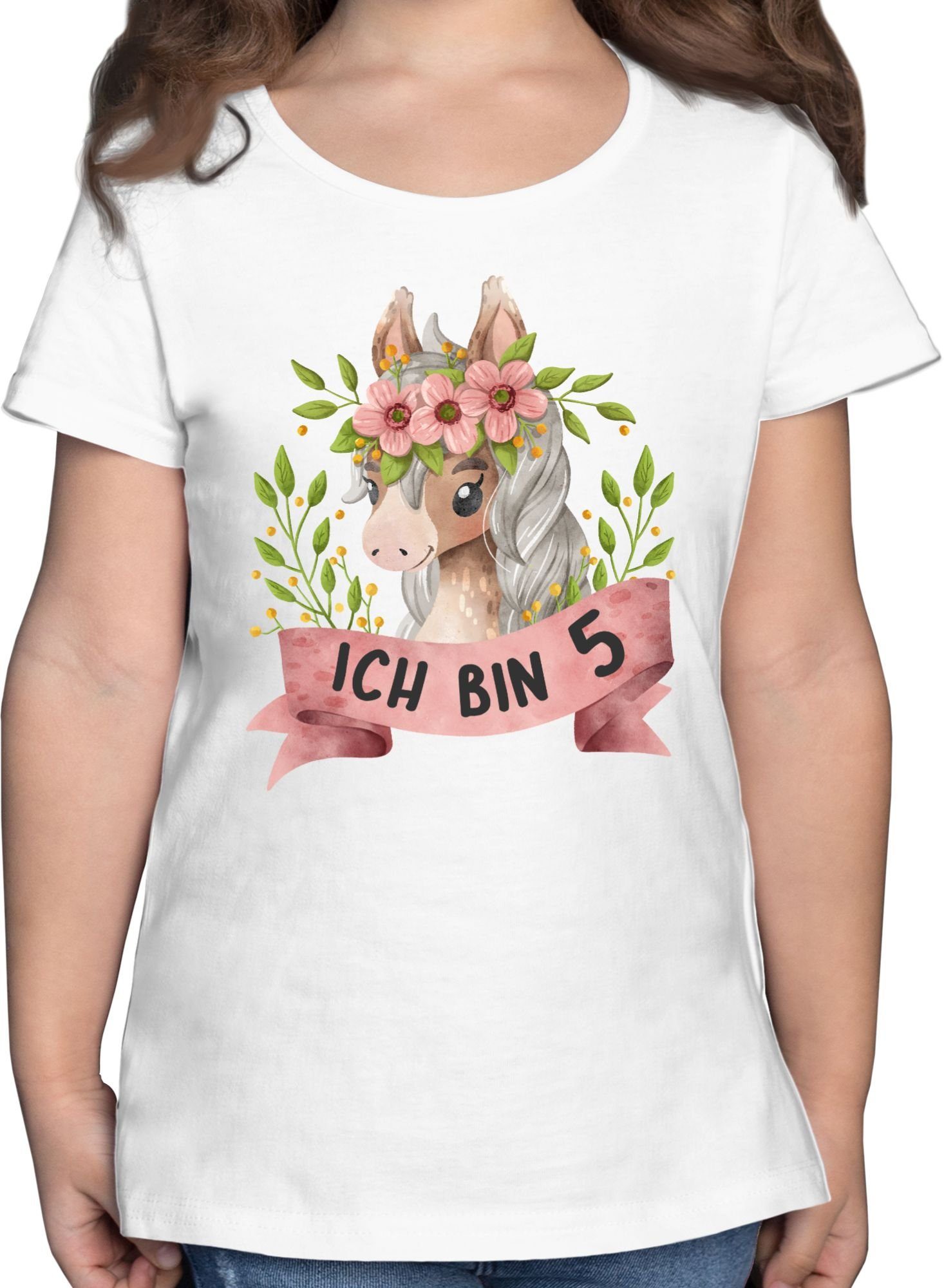 T-Shirt Ich bin fünf mit süßem Pferd mit Blumen