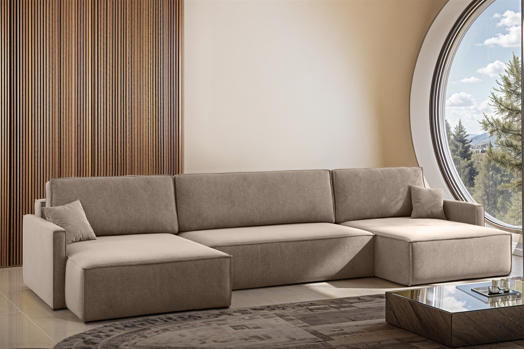 Fun Möbel Wohnlandschaft Sofa mit Schlaffunktion Sofa LOUIS in Stoff, inkl. 2 Zierkissen, inkl. Bettkasten