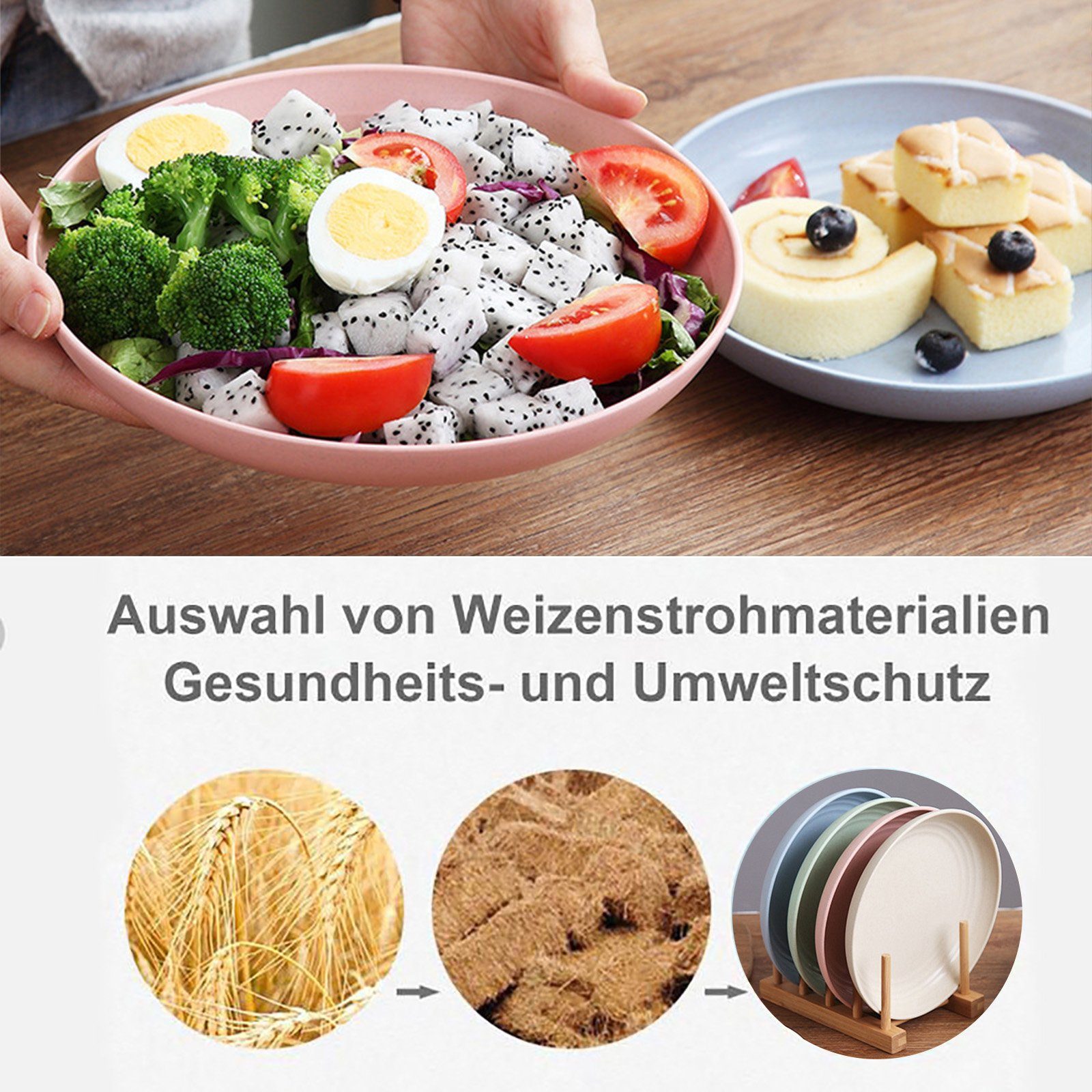 Rund CALIYO reinigen Wiederverwendbar Rechteckig, Temperaturen/Leicht Obstteller Western Teller niedrige Anti-Fall Teller Gewicht/Unzerbrechlich hohe Kunststoff, Servierplatte 4 Beständigkeit Food Farben Steakteller, gegen Fischteller Teller zu Weizenstrohscheibe und Haushaltsteller reinigen/Kratzfest/Anti-Rutsch/Geringes