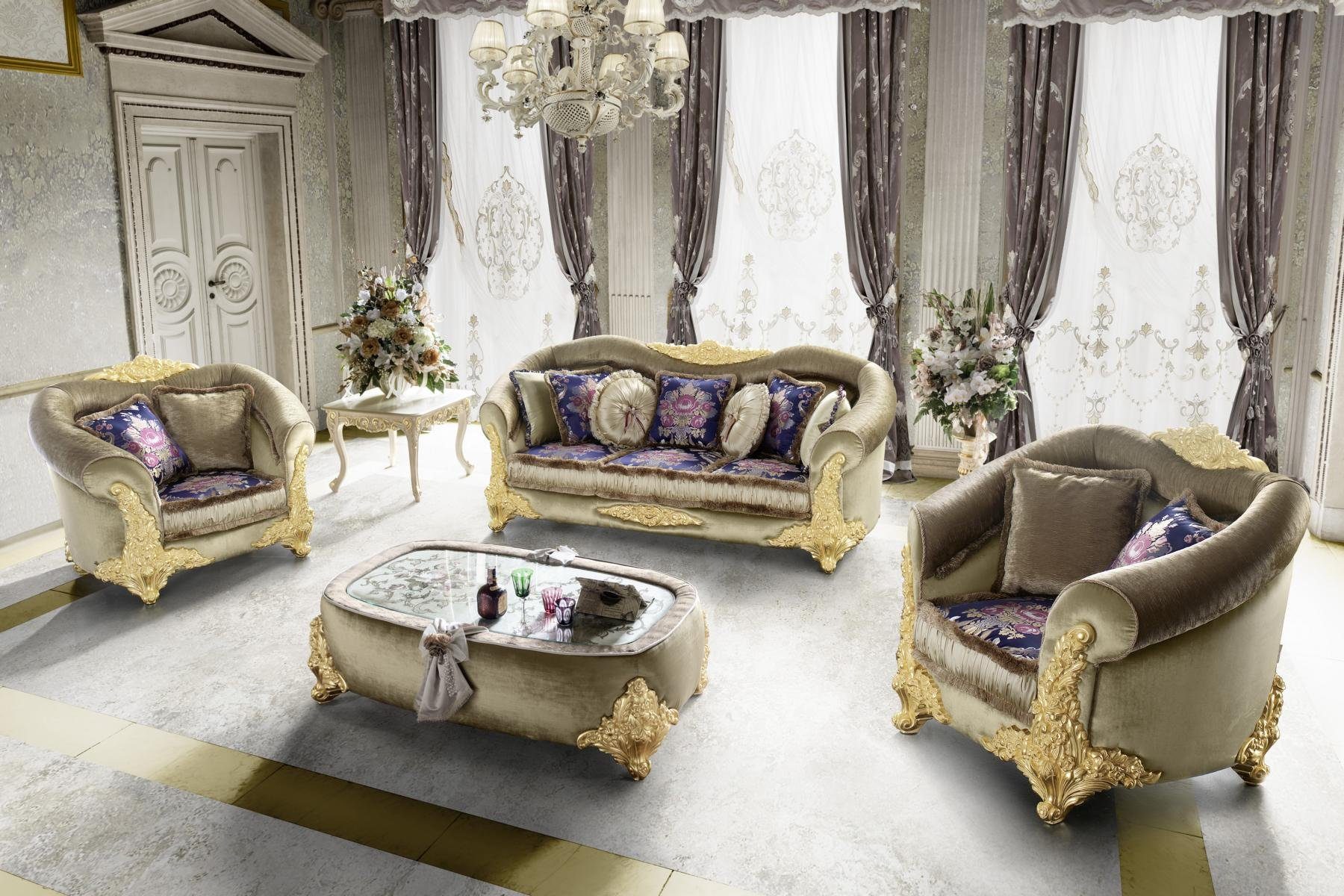JVmoebel Polstergarnitur Luxus Barock Sofa in edlem Design mit hochwertiger Polsterung, Made in Europa