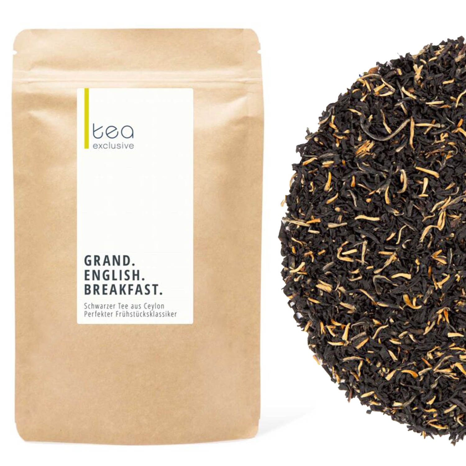 tea exclusive Tee Grand English Breakfast, Schwarzer Tee, 500g, Vollmundig und malzig mit angenehmer Aromatik. Perfekt zum Start in de