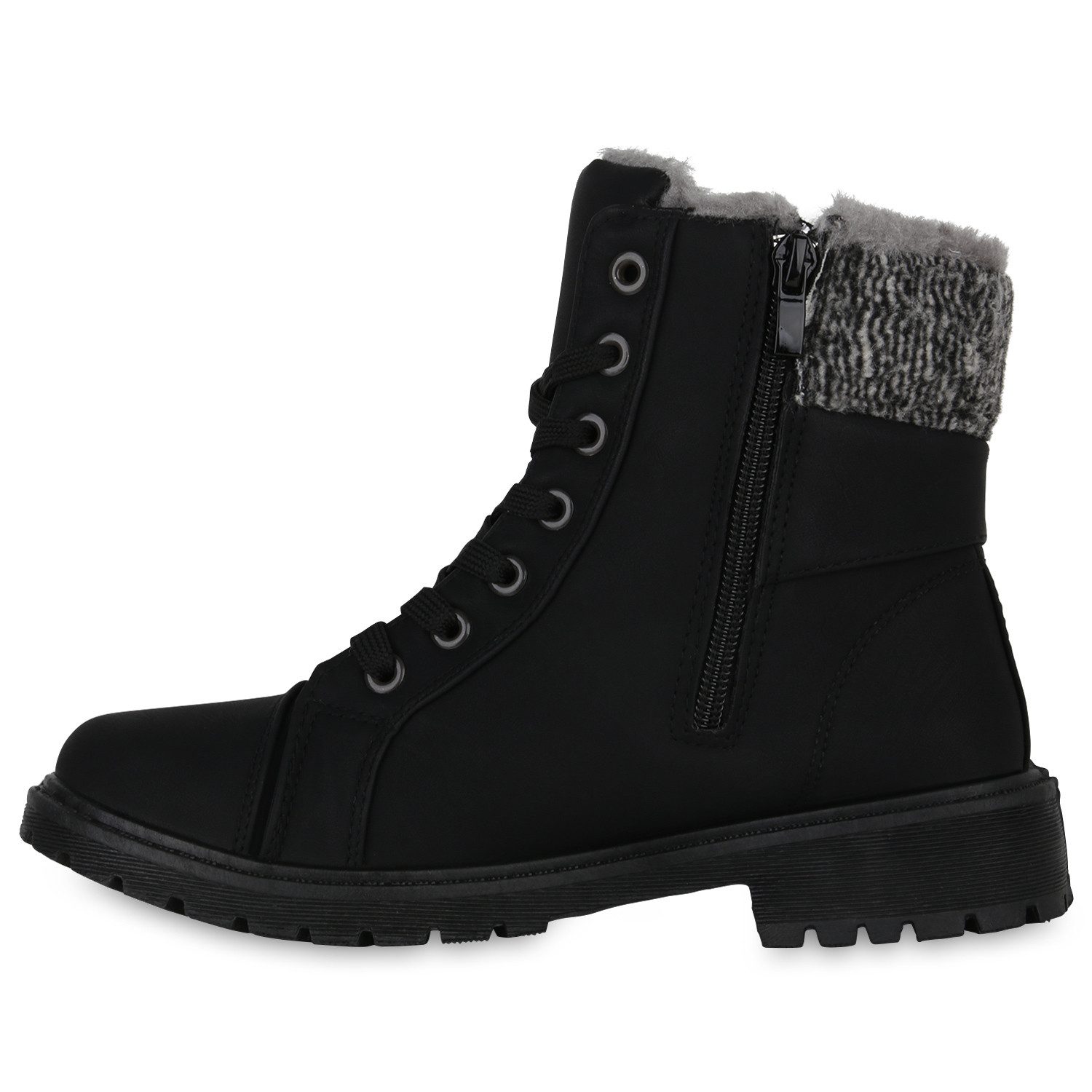 VAN HILL 840853 Stiefelette Damen Warm Gefütterte Worker Boots Bequeme Profil-Sohle