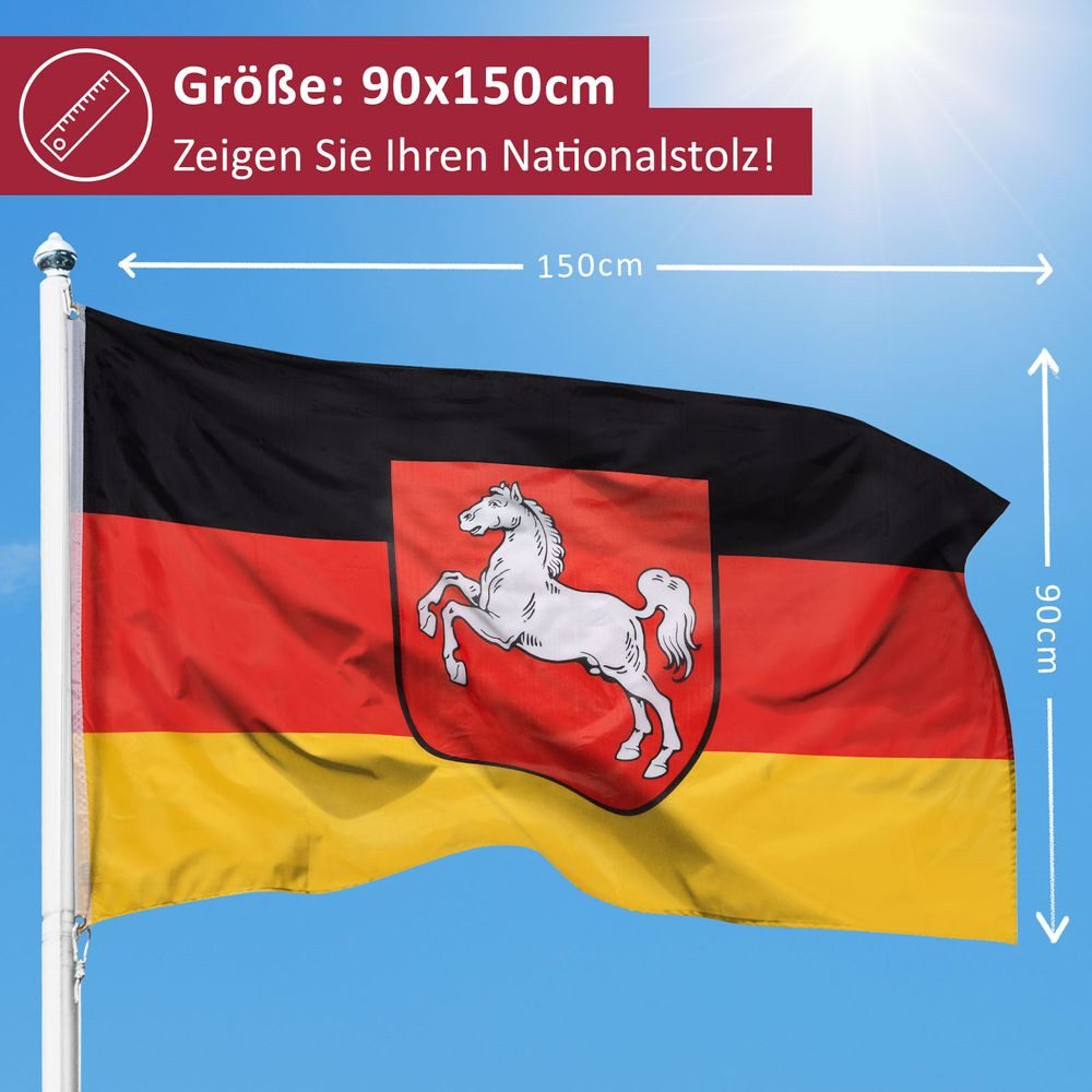 PHENO FLAGS Flagge Niedersachsen Flagge 90 x 150 cm Niedersächsische Bundesland Fahne (Hissflagge für Fahnenmast), Inkl. 2 Messing Ösen