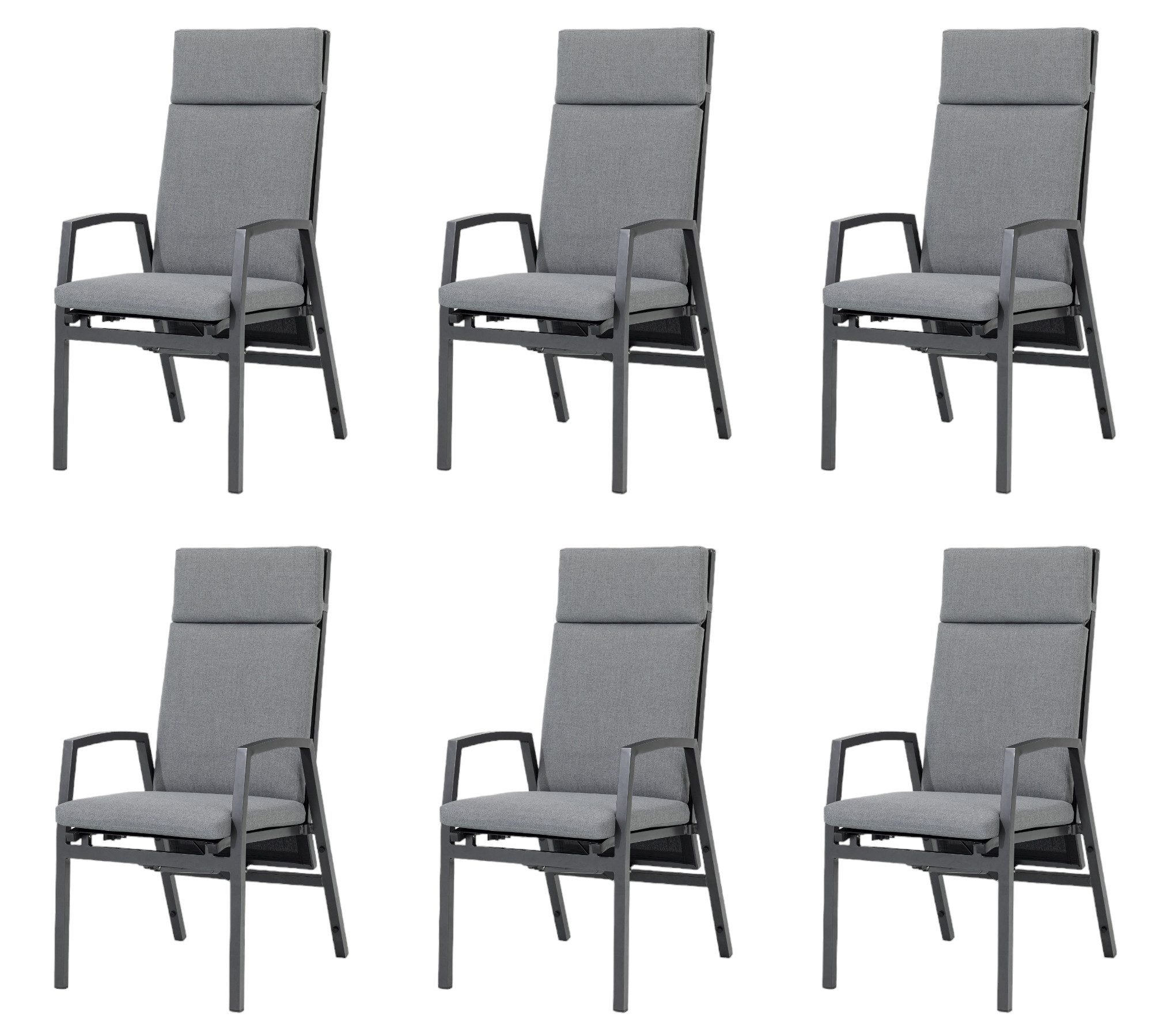 Gardissimo Gartenstuhl 6 er Set Vigo Lounge Stuhl Dining Alu Move Stapelstuhl (Spar-Set), verstellbare Rückenlehne, wetterfest, stapelbar, 120 kg Tragkraft