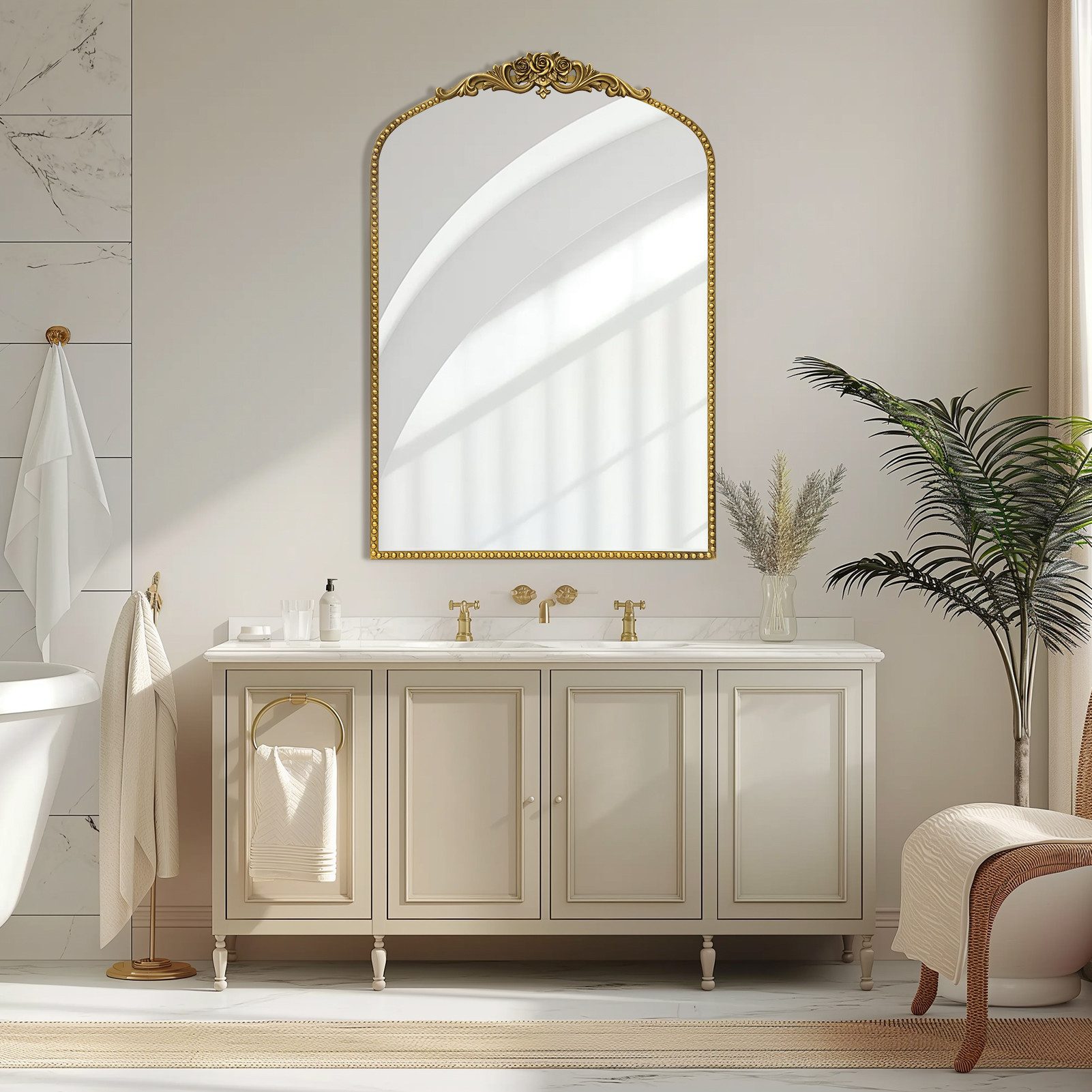 G-LEAF Spiegel Bogen-Wandspiegel, antiker Spiegel im Barockstil, mit Perlen günstig online kaufen