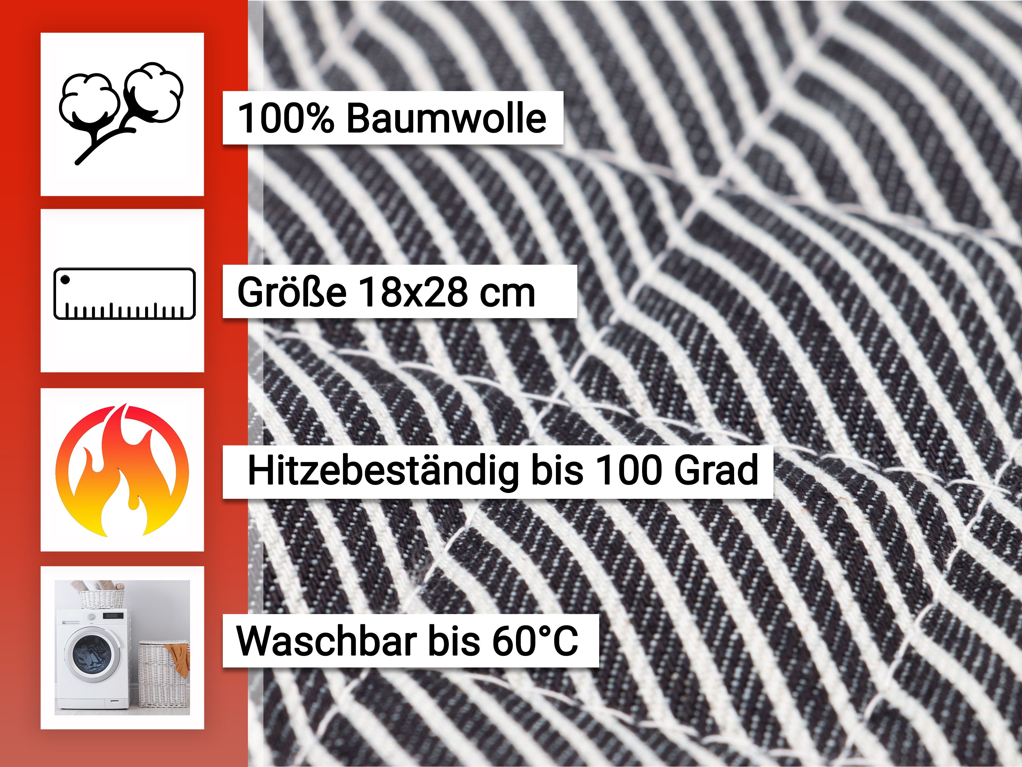 ZOLLNER Topfhandschuhe, (Set), 18 x 25 cm, 100% Baumwolle, Temperaturbestän günstig online kaufen