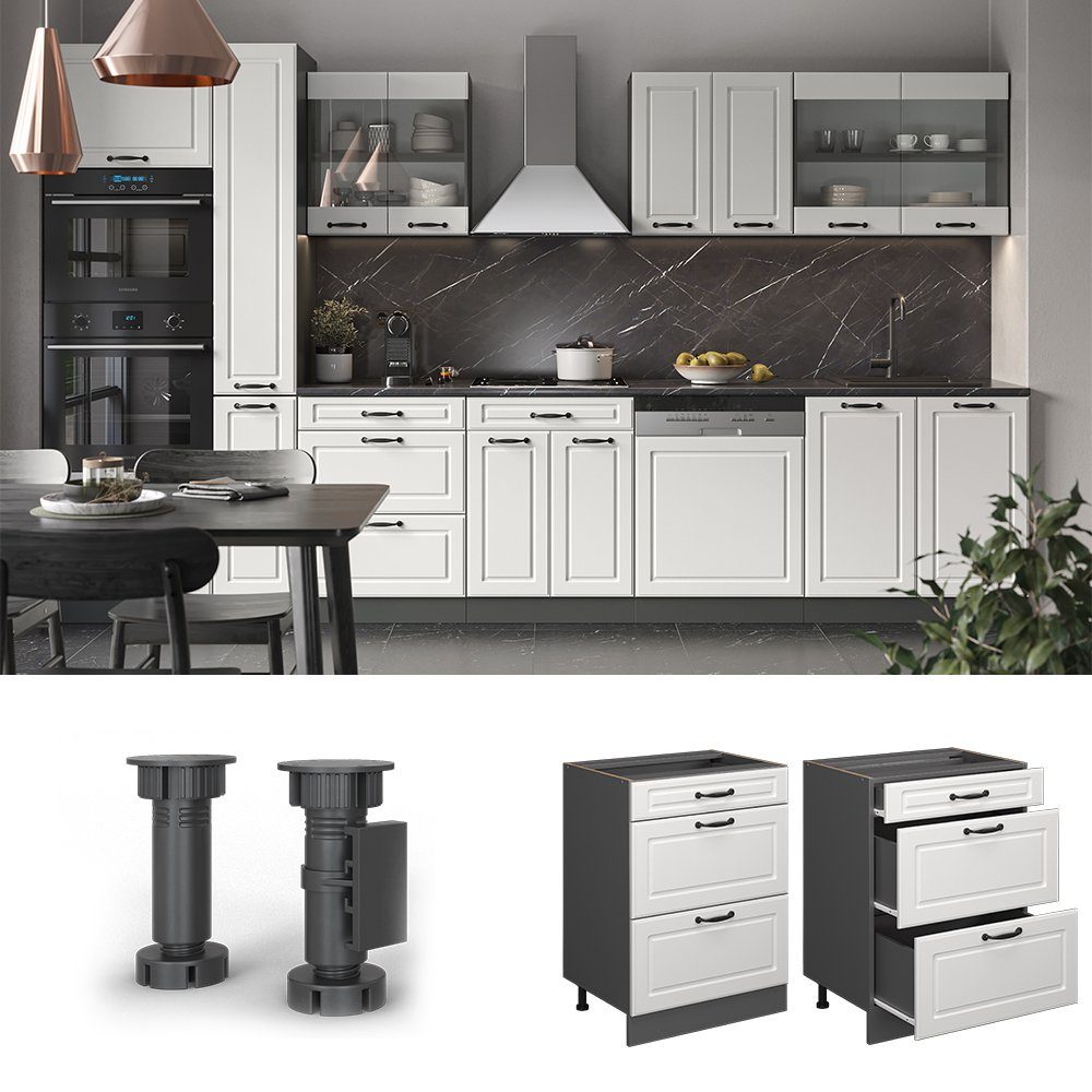 Vicco Unterschrank R-Line Weiß Landhaus/Anthrazit 60cm mit Schubladen ohne Arbeitsplatte (1-St)