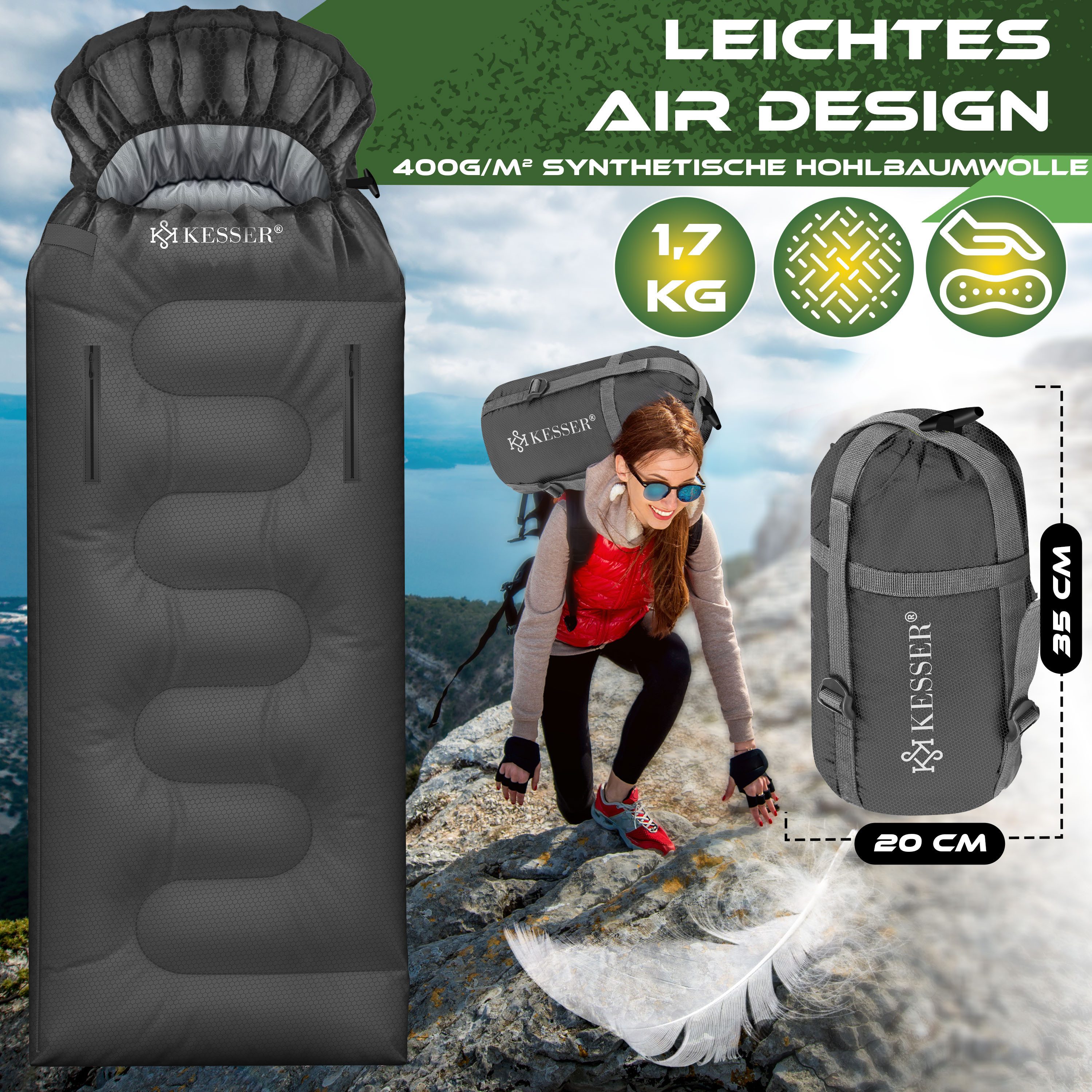 KESSER Deckenschlafsack Camping Schlafsack Outdoor 220x83cm 4 Jahreszeiten (Campingschlafsack inklusive Campinglampe & Seitentasche), für Erwachsene & Kinder Le – Bild 5 von 5