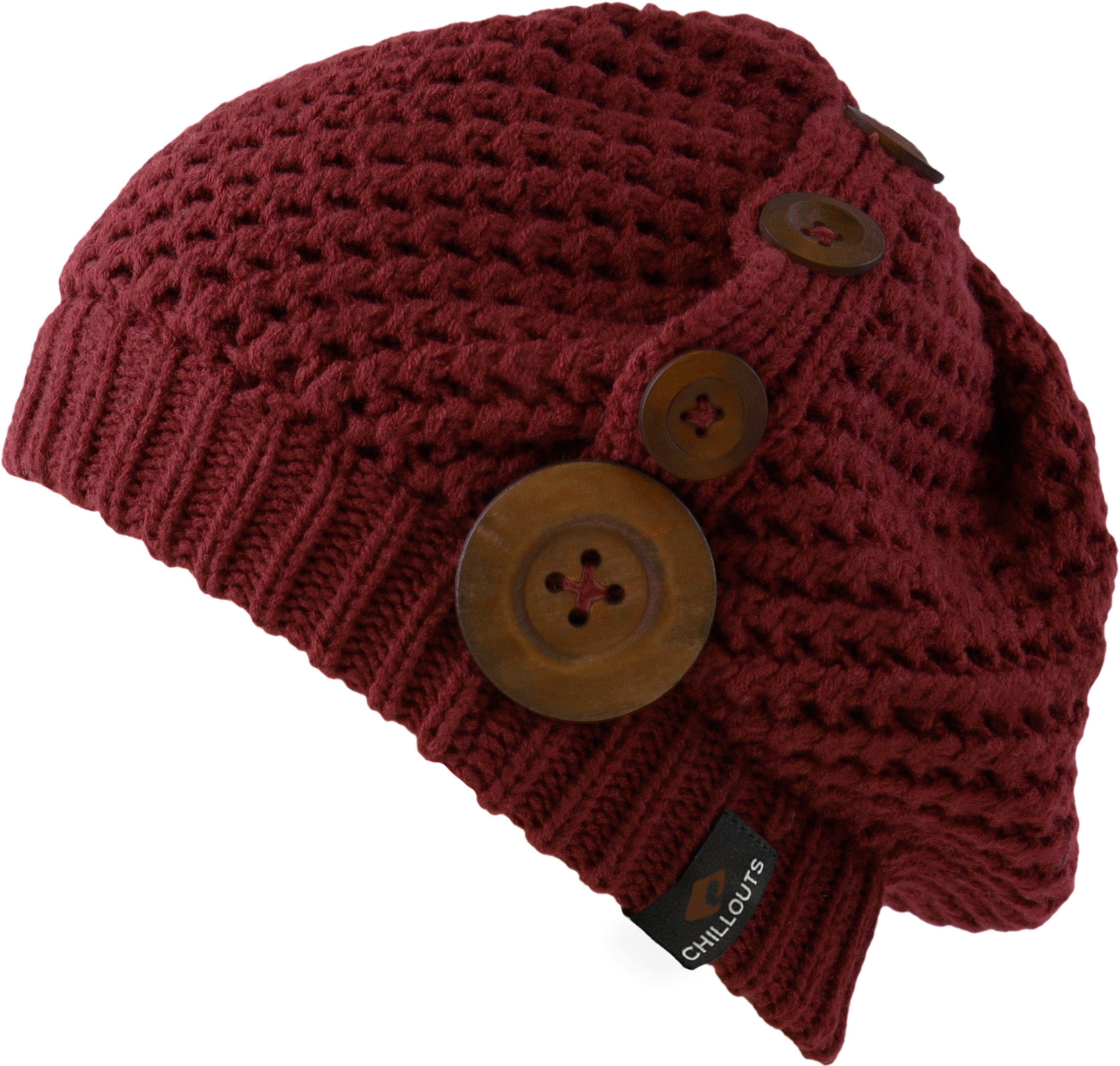 chillouts Beanie Nelly Hat mit modernem Strickmuster und Zierknöpfen