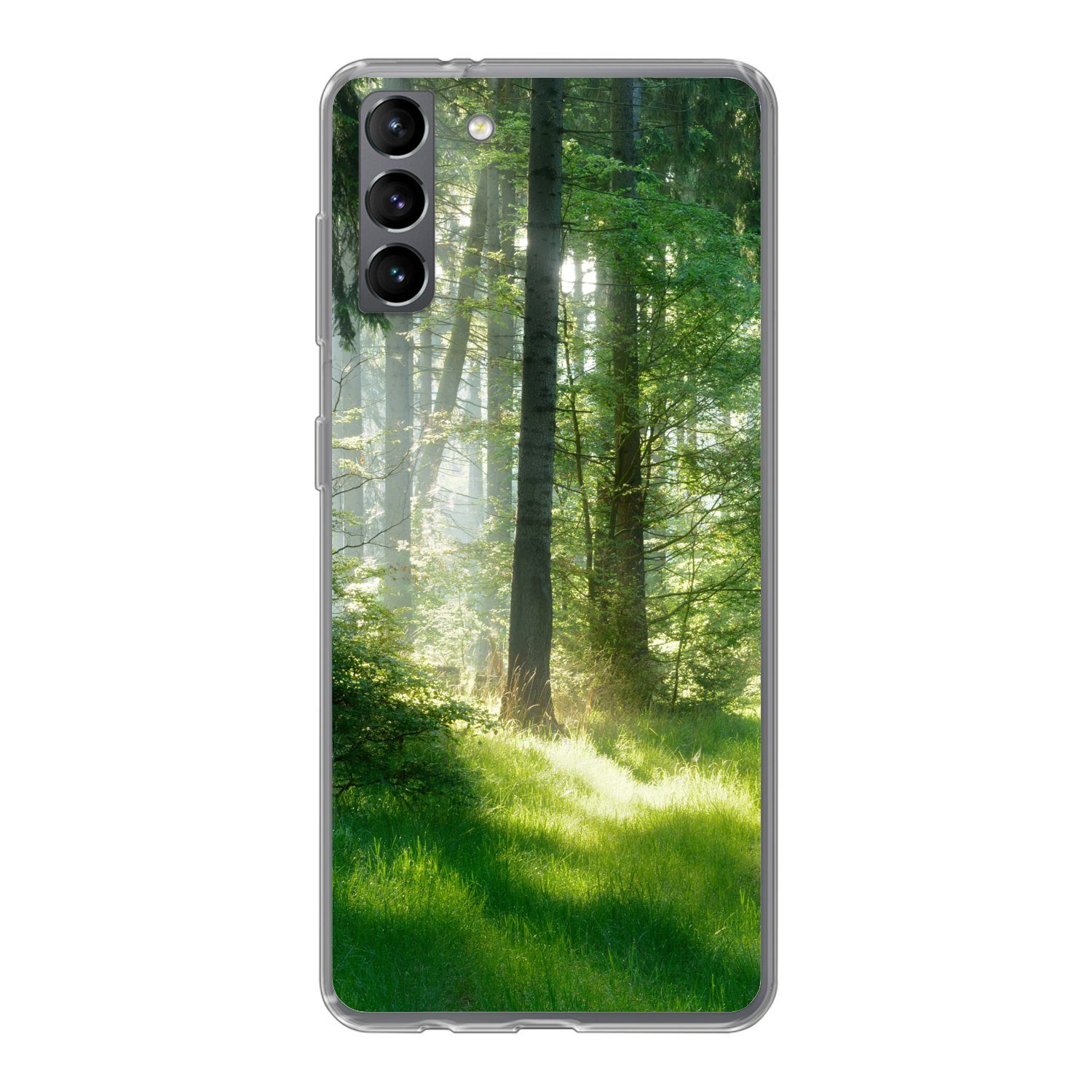 MuchoWow Handyhülle für Samsung Galaxy S21 Plus Natur - Bäume - Wald - Grün - Sonne - Gras, Phone Case, Silikon, Schutzhülle Dünn