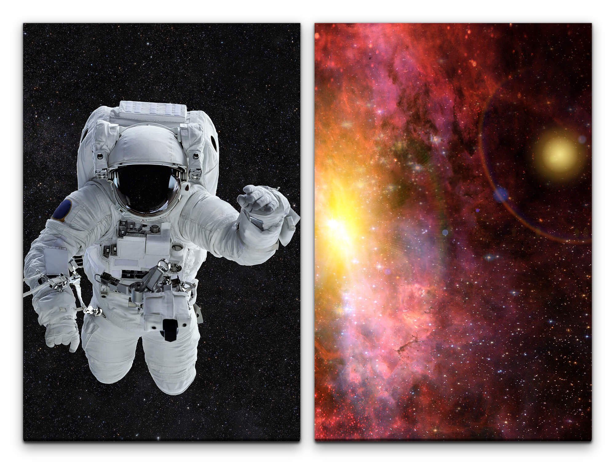 Sinus Art Leinwandbild 2 Bilder je 60x90cm Astronaut Galaxie Weltall Universum Sterne Fantasie Schwerelos