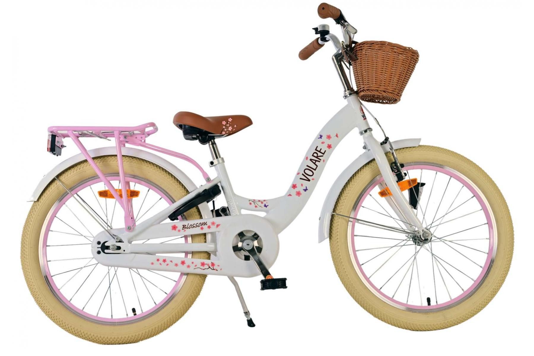 Volare Kinderfahrrad Volare Blossom Kinderfahrrad für Mädchen - 20 Zoll in Weiß, Vorderradbremsen, Geschlossener Kettenschutz, Verstellbarer Lenker