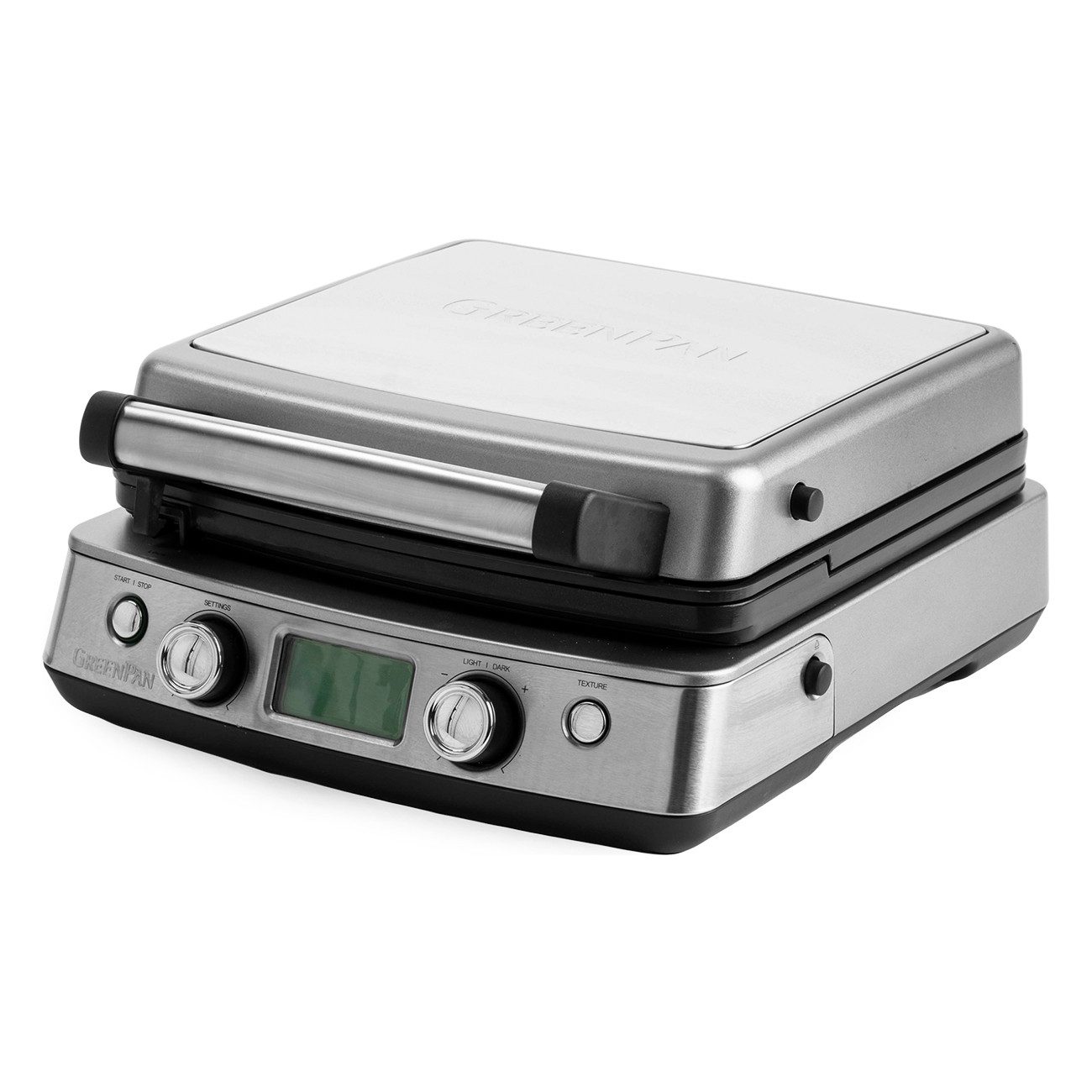 GREENPAN Waffeleisen Waffeleisen Elite für belgische Waffeln doppel 1600W mit, 1600 W, 1600 W keramische Beschichtung spülmaschinenfest LCD Display Anzeige
