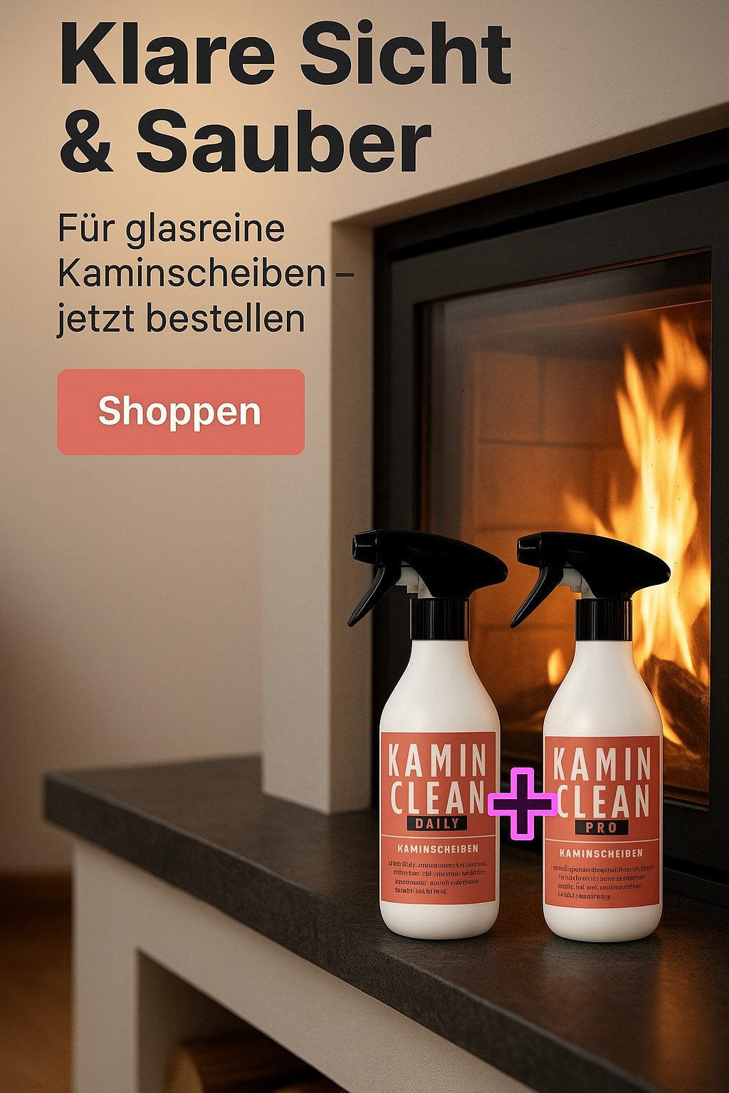 ivb Bröcker IVB Kaminscheibenreiniger Set 2x500 ml – Kaminscheibe Kaminglas Rußentferner (Spar-Set, [- 1 x IVB Kamin Clean Daily 500 ml, 1 x IVB Kamin Clean Pro+ 500 ml Für tägliche Pflege und starke Intensivreinigung Kaminglas)