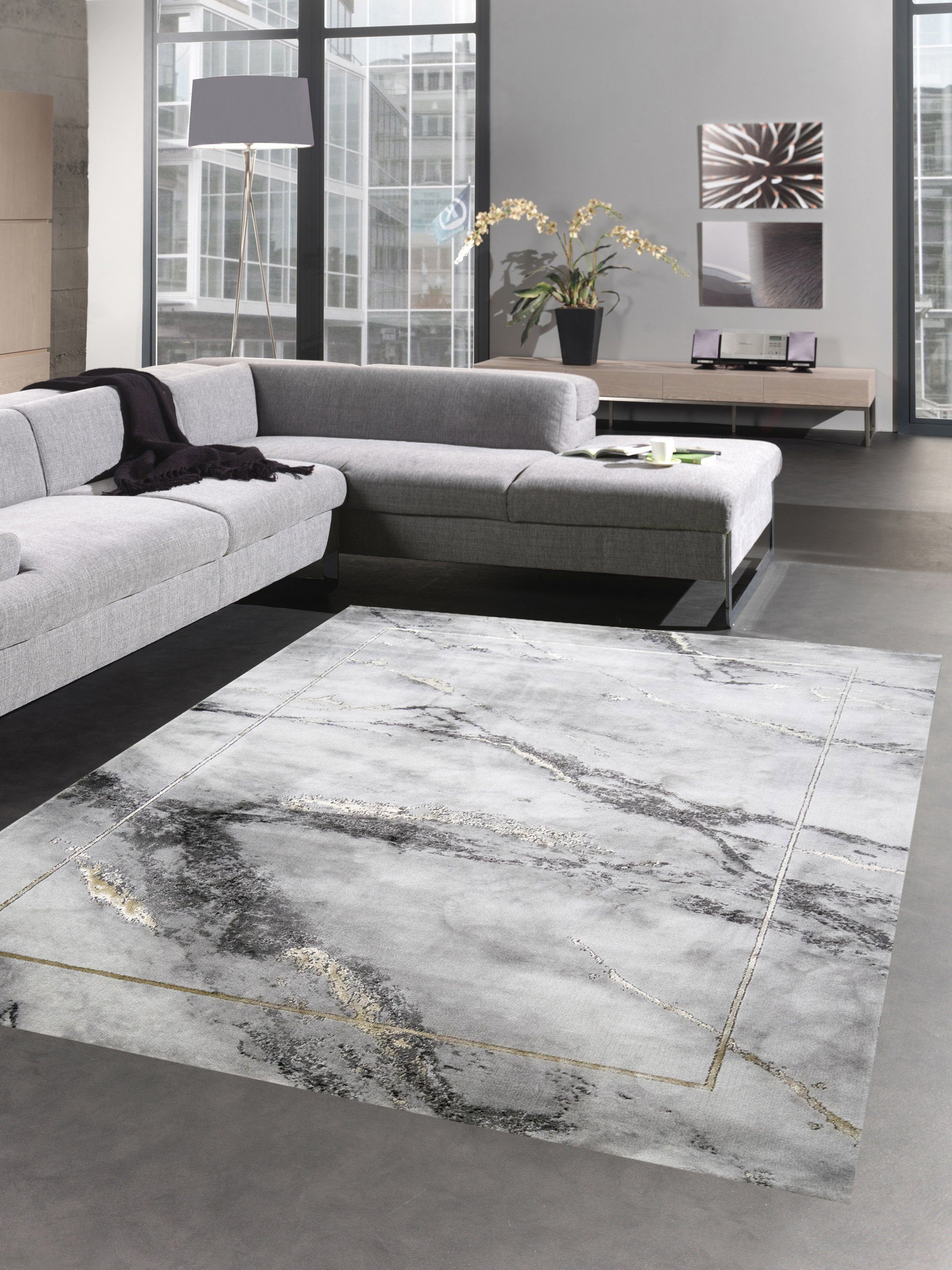 Carpetia Teppich Teppich modern Designerteppich Marmor Optik grau gold, rec günstig online kaufen