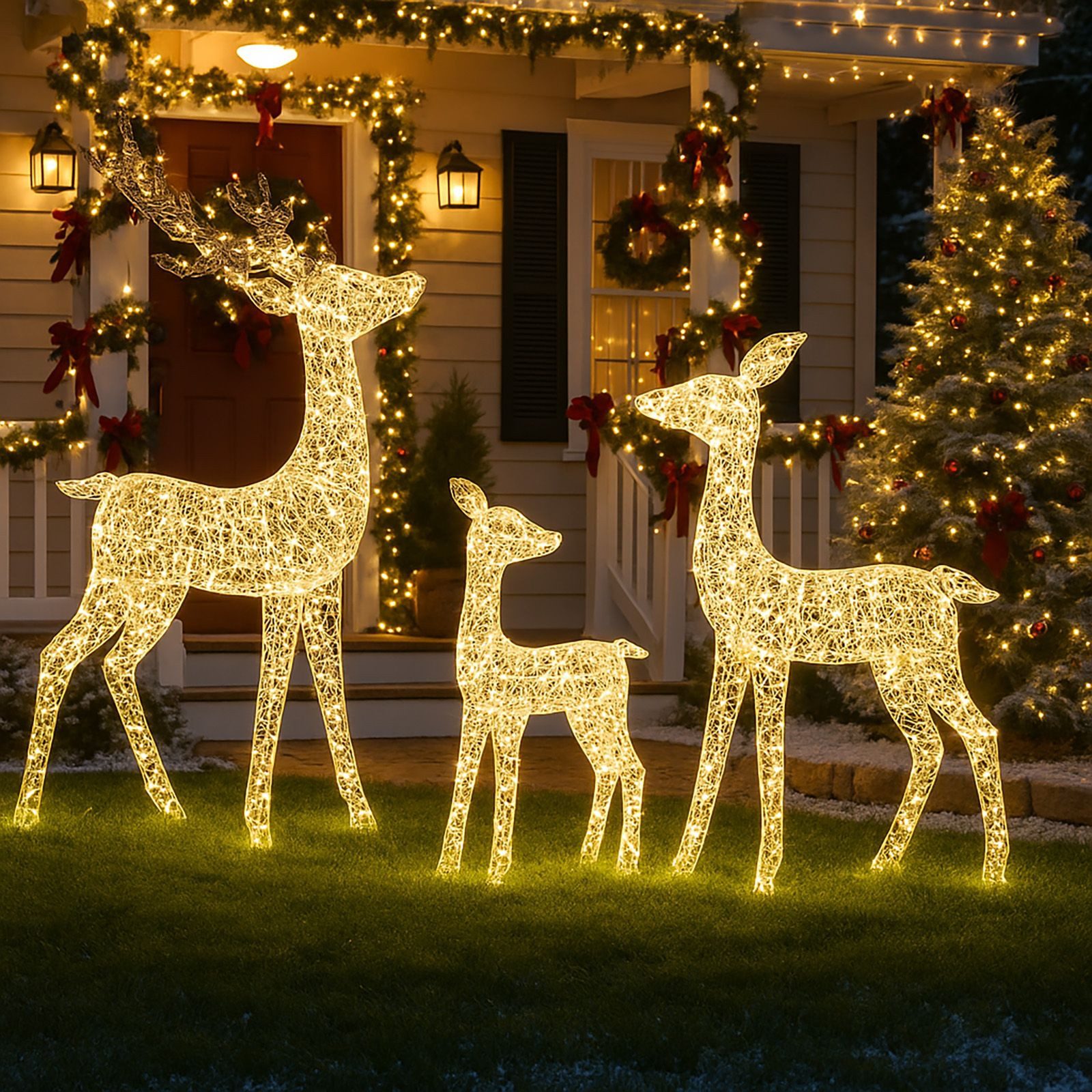 BURI Dekofigur 3er Set LED Rentiere 700 LEDs mit Timer Weihnachtsdeko Outdo günstig online kaufen