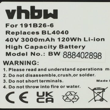 vhbw kompatibel mit Makita DEAML007G, DEBML005G, DEAML009G, DEBML009G, Akku Li-Ion 3000 mAh (40 V)