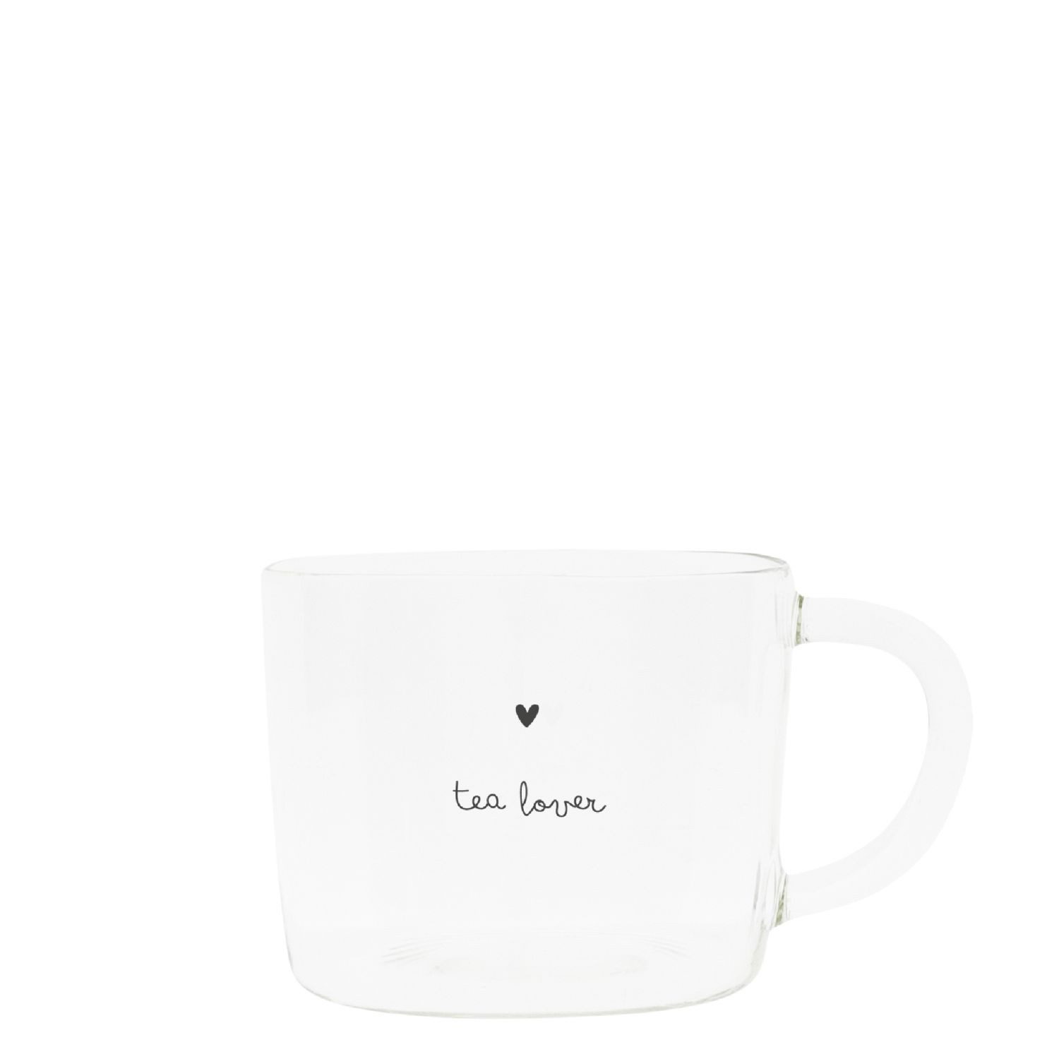 Bastion Collections Tasse schwarzes Herz, Glas, Höhe: 8cm, Farbe: Transparent, Motiv: Schriftzug