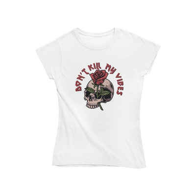 Novux T-Shirt Don't kill my vibes Damen Tshirt Farbe Weiß (1-tlg) aus Baumwolle