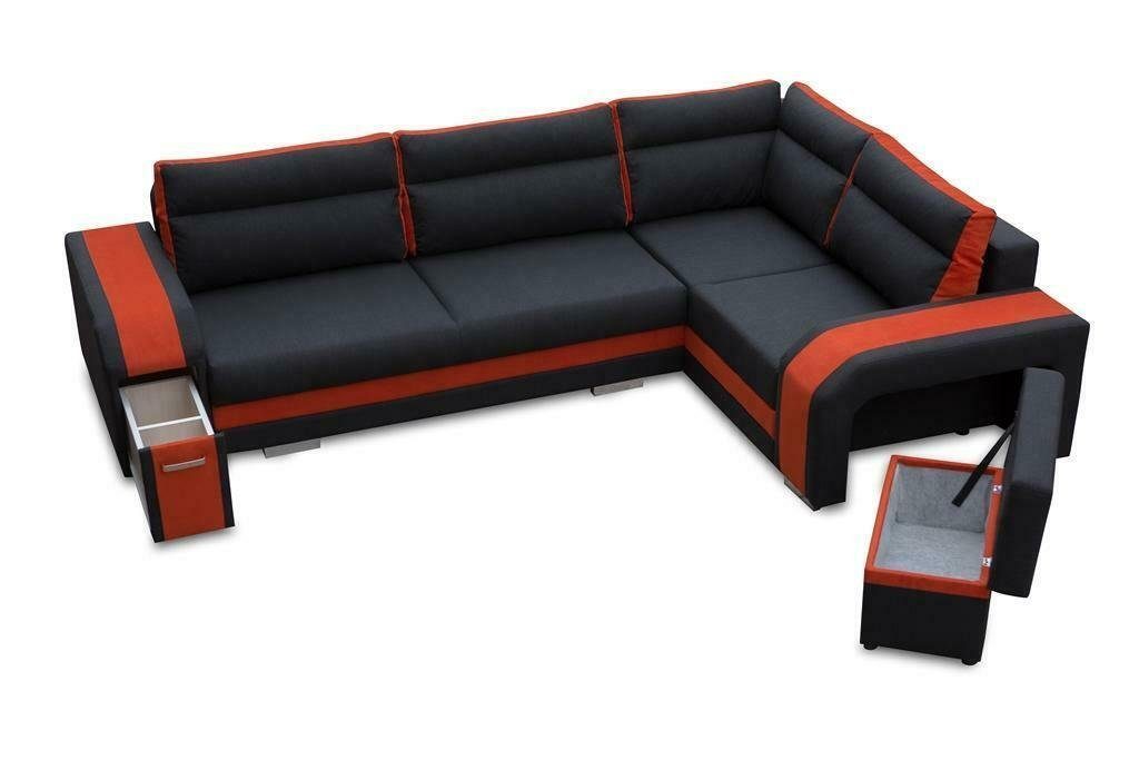 Ecksofa Wohnzimmer Schlaf Couch Sofa L Couchen Garnitur JVmoebel Ecksofa, Schwarz/Orange Form