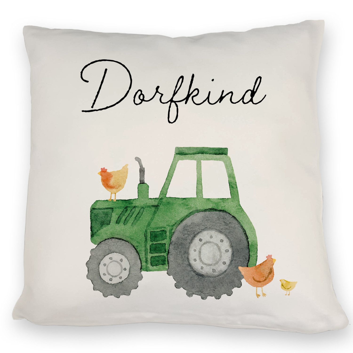 speecheese Dekokissen Dorfkind grüner Traktor Kissen