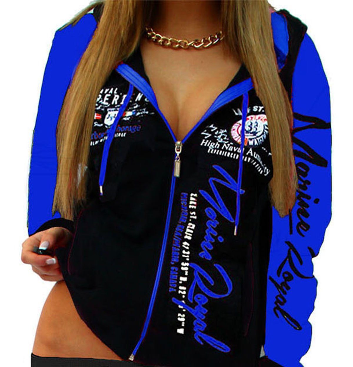 Blau Joggingjacke Collegejacke mit Sportjacke Kapuze Sweatjacke Jaylvis Collegejacke Damen