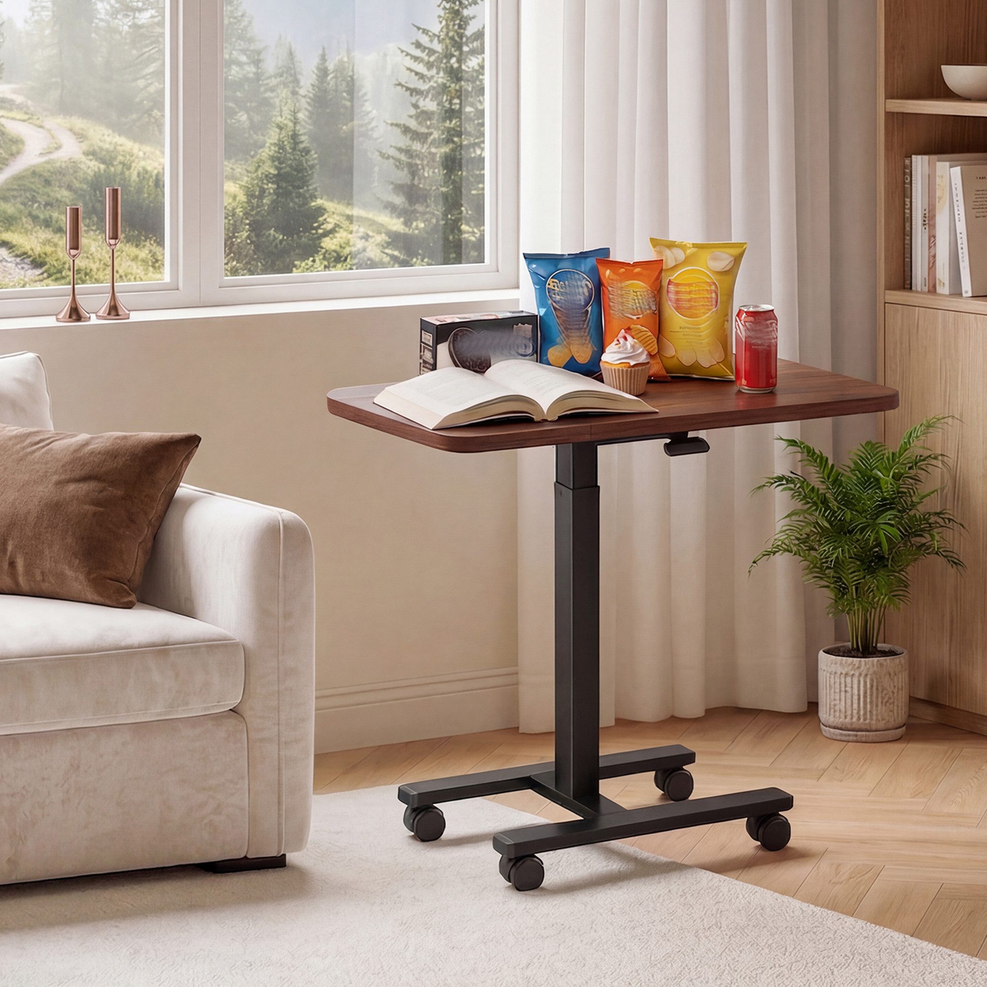 Klyvvo Schreibtisch Höhenverstellbarer, stabil C förmiger Laptoptisch, mobiler Sofatisch (1-St), 100cm Großer Platte, Rollen mit Feststellbremsen