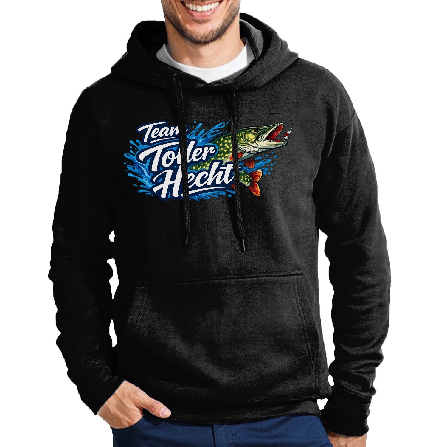Blondie & Brownie Hoodie Team Toller Hecht Herren Hoodie Hecht Print Angeln für Angler (Einzelstück, Einzelartikel) TeamTollerHEcht Herren Hoodie Angeln
