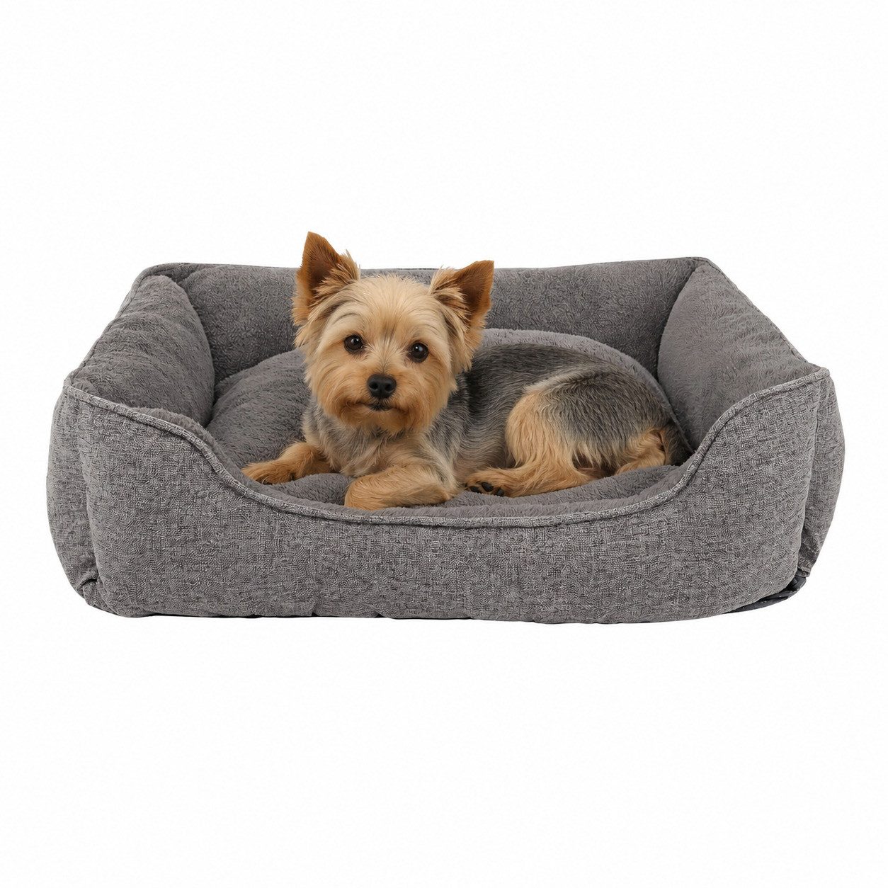 lionto Hundebett mit abnehmbaren Bezug, modernes Hundesofa 75x60 cm, grau, Textil, rutschfeste Unterseite & weiches Plüsch-Innenmaterial