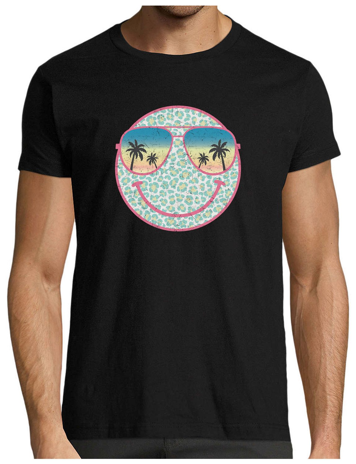 T-Shirt Herren Print Shirt - Lächelndes Sommer Gesicht Brustprint