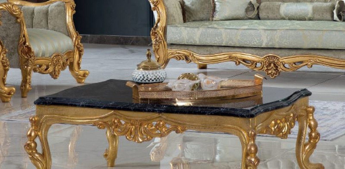Casa Padrino Couchtisch Luxus Barock Couchtisch Schwarz / Gold 120 x 85 x H. 50 cm - Prunkvoller Massivholz Wohnzimmertisch mit Tischplatte in Marmoroptik - Barock Möbel