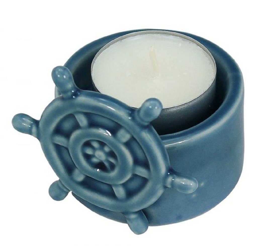 Linoows Teelichthalter Teelichthalter Steuerrad, Teelicht, Kerzenhalter (Einzel Packung), Maritimer Teelicht Halter in Meeresblau