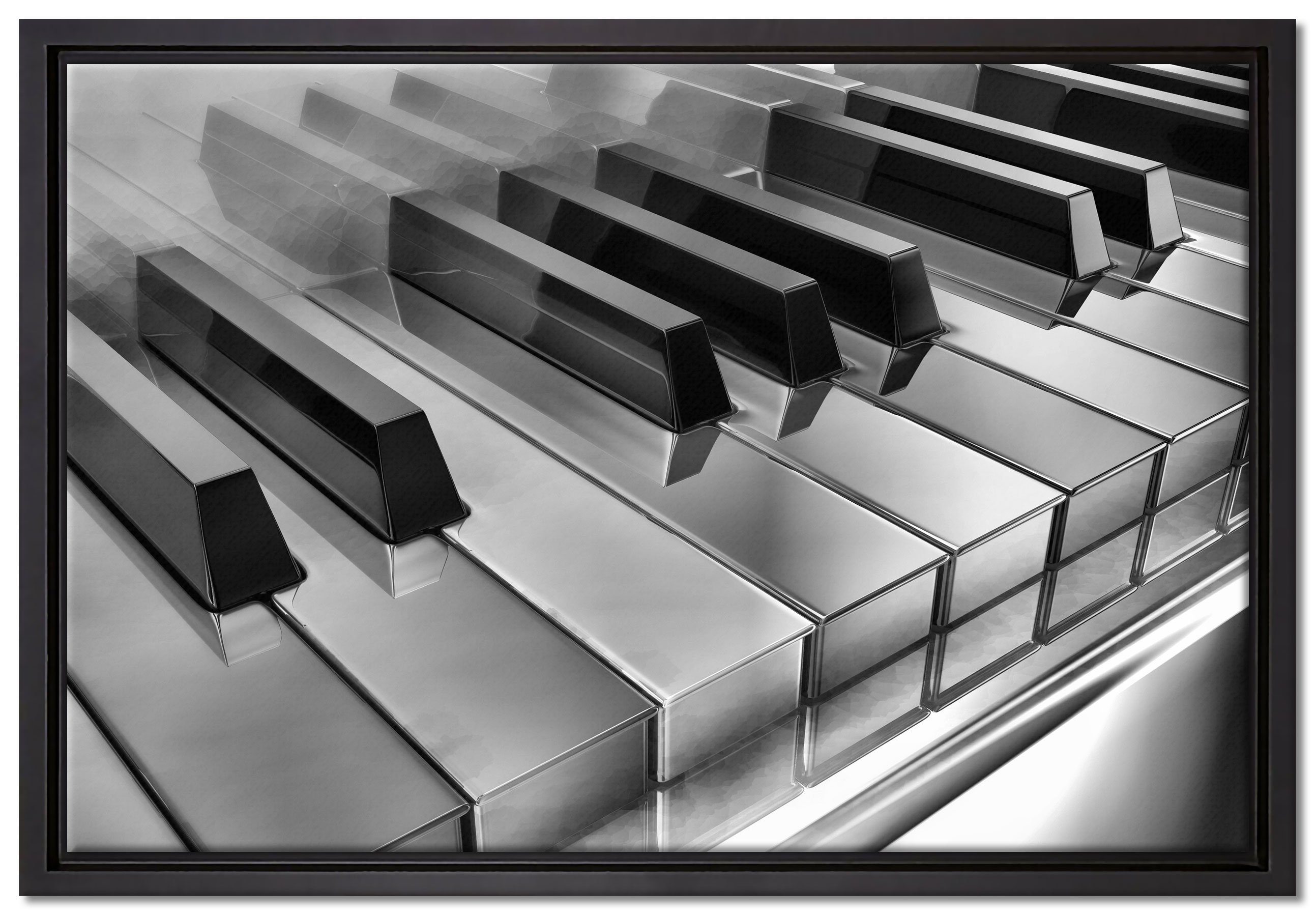 Pixxprint Leinwandbild Piano Klaviertasten, Wanddekoration (1 St), Leinwandbild fertig bespannt, in einem Schattenfugen-Bilderrahmen gefasst, inkl. Zackenaufhänger